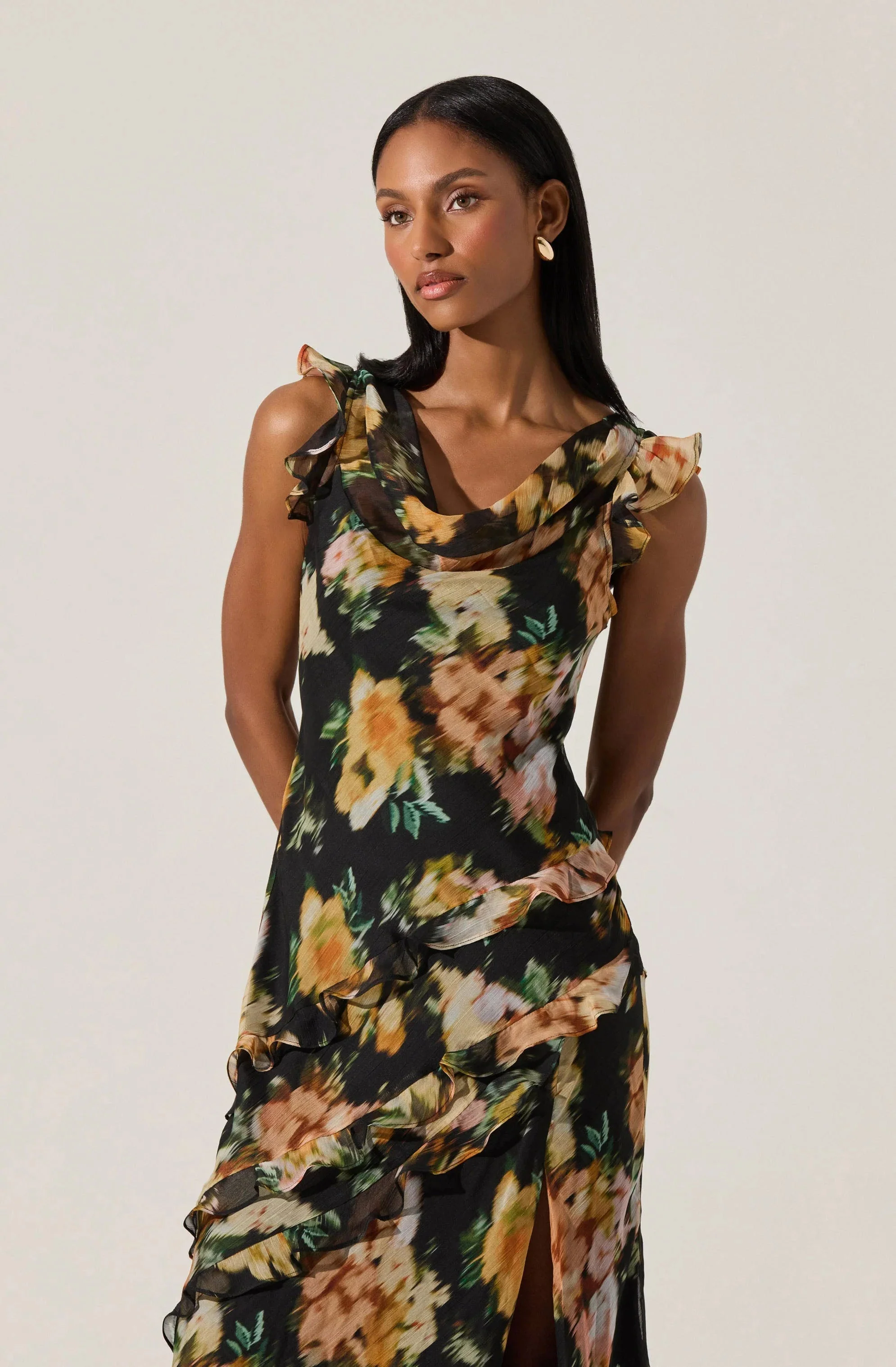 Alinta Ruffle Cowl Neck Dress