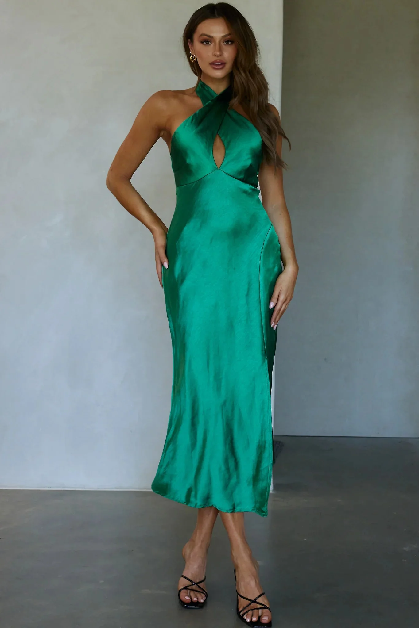 Je Reve Twist Halterneck Midi Dress Green
