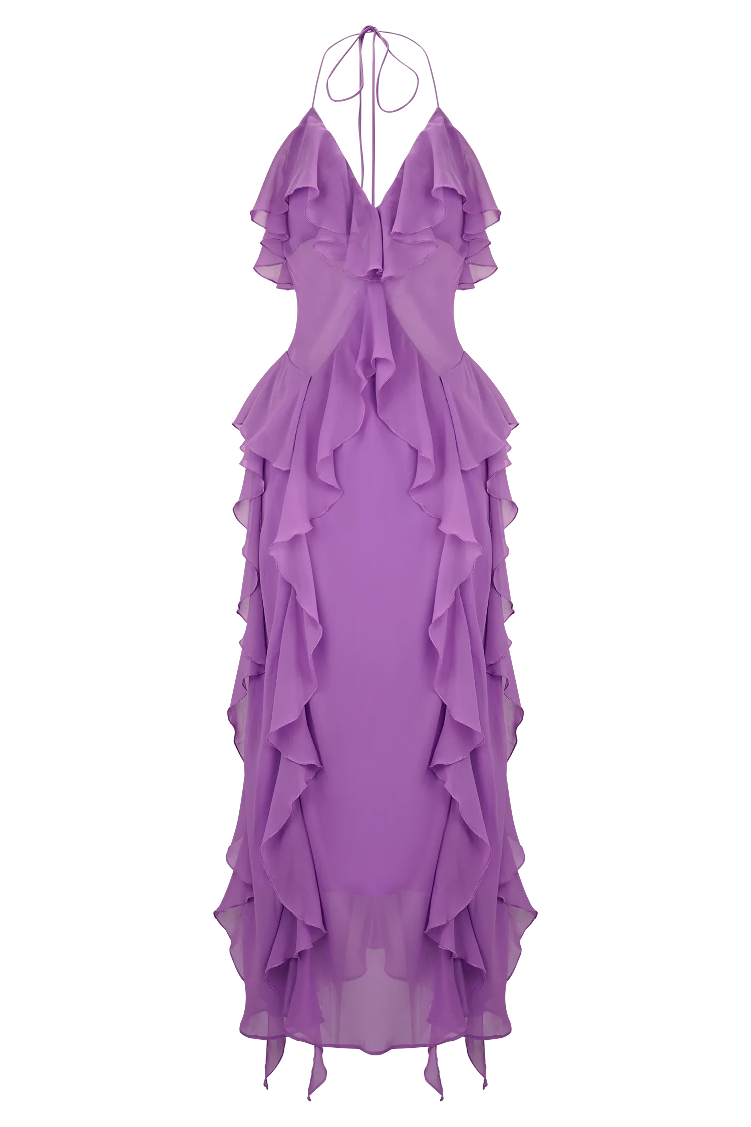 Aleyna Chiffon Ruffle Midi Dress - Purple