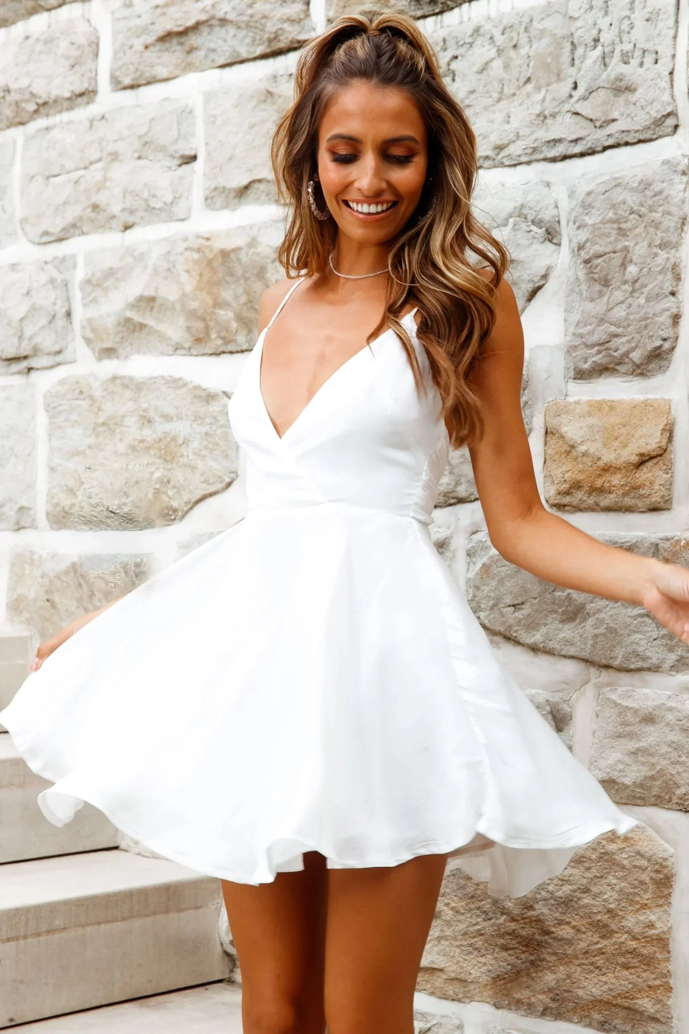 Secret Place Strappy Tie Back Party Dress White