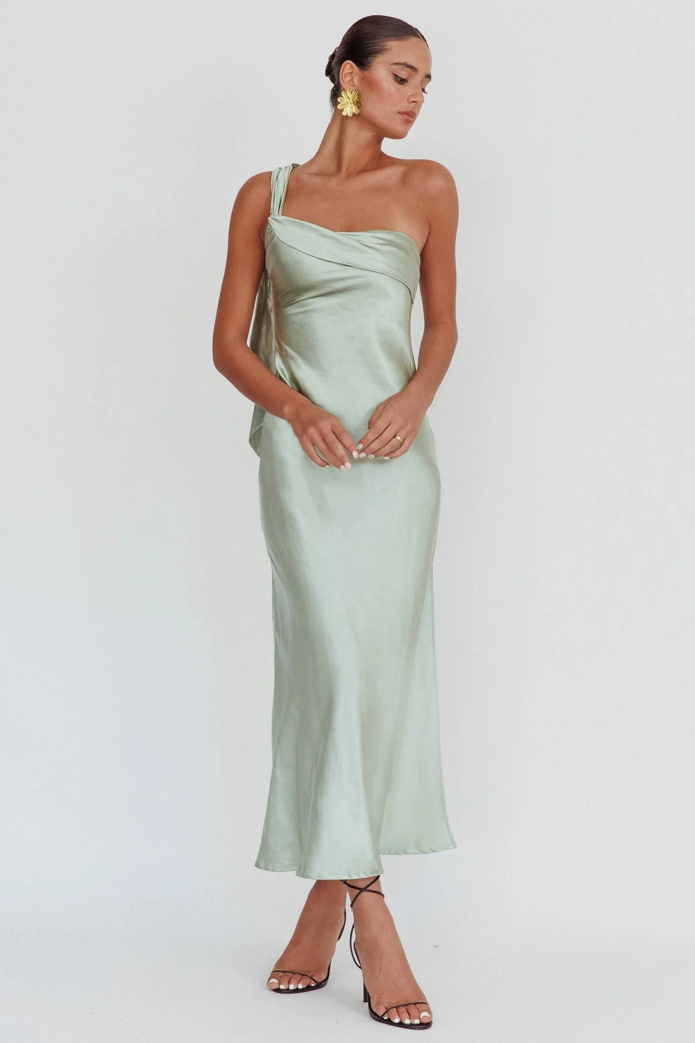 Carmel One-Shoulder Sash Maxi Dress Sage
