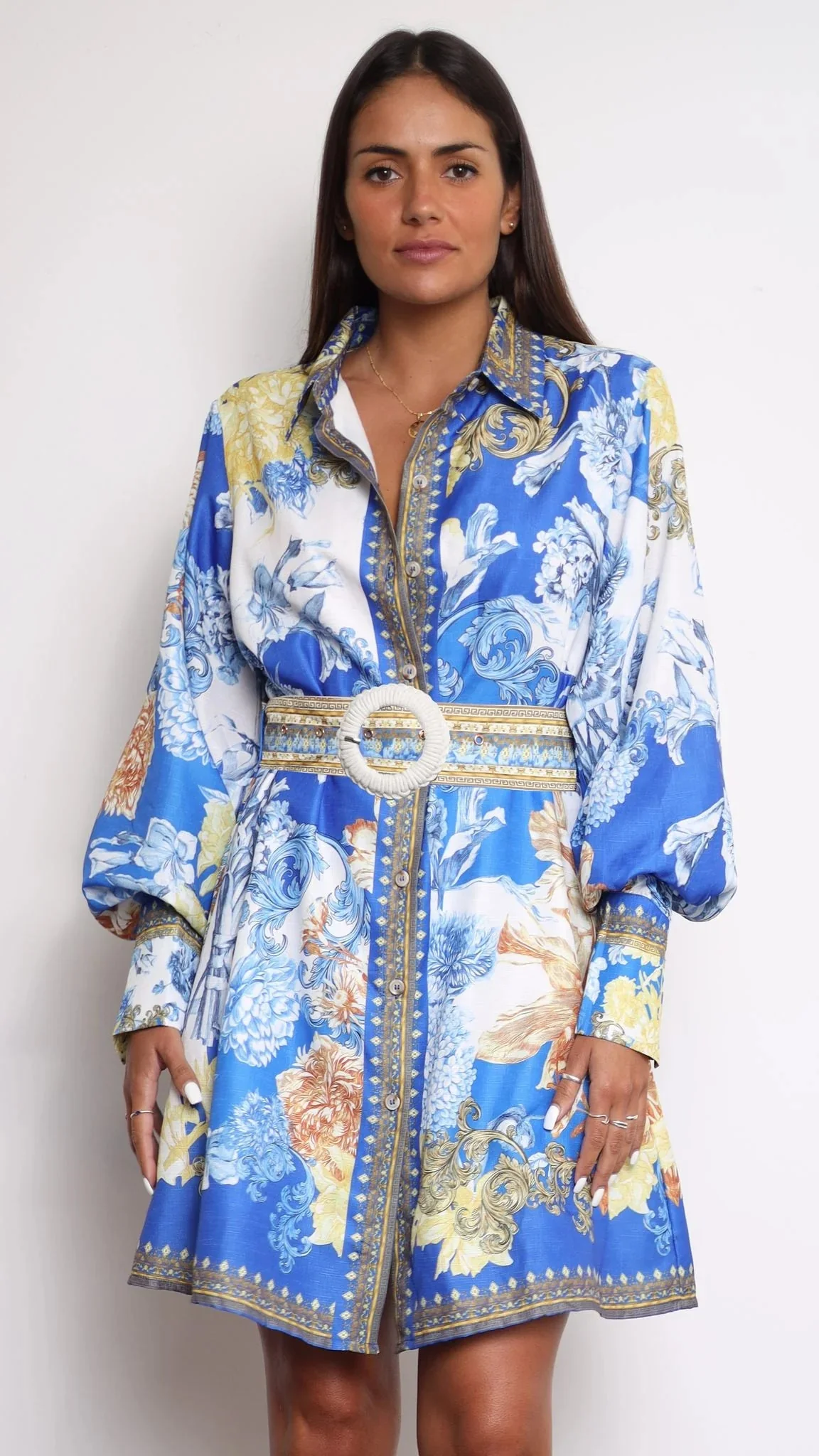 Annika Long Sleeve Mini Dress - Blue Doll