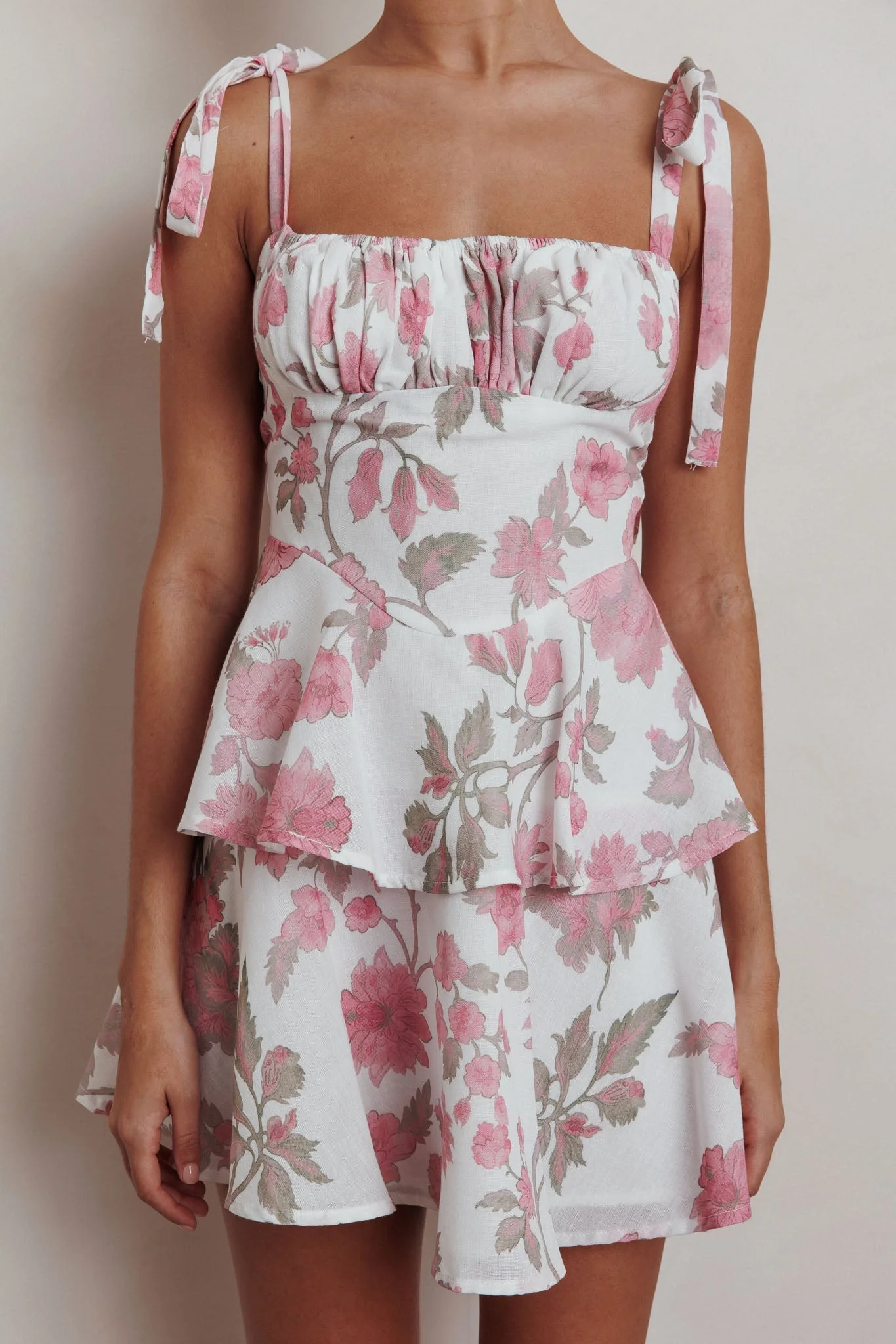 Provence Bloom Peplum Mini Dress Floral Pink