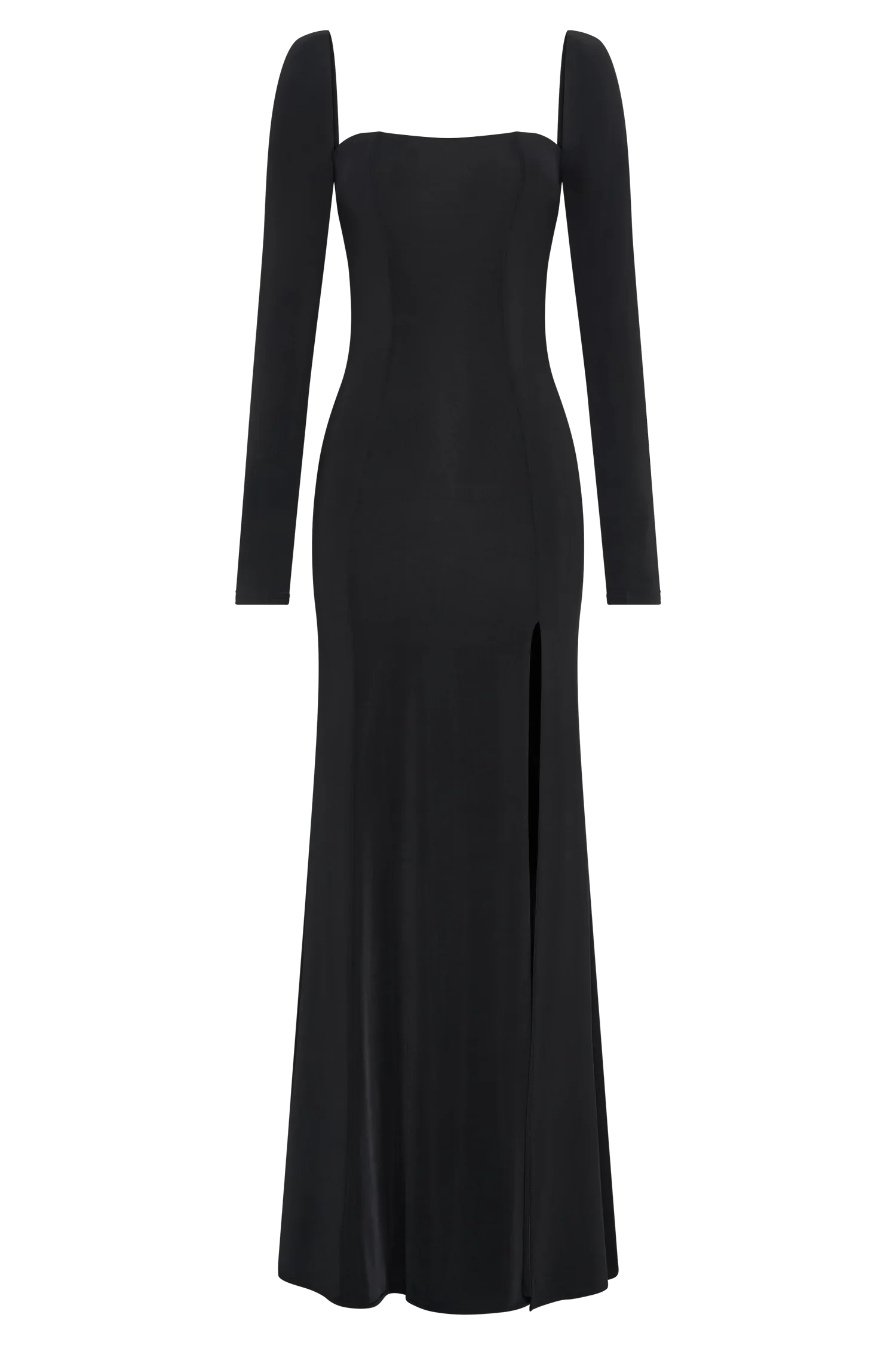 Desirie Slinky Long Sleeve Maxi Dress With Split - Black