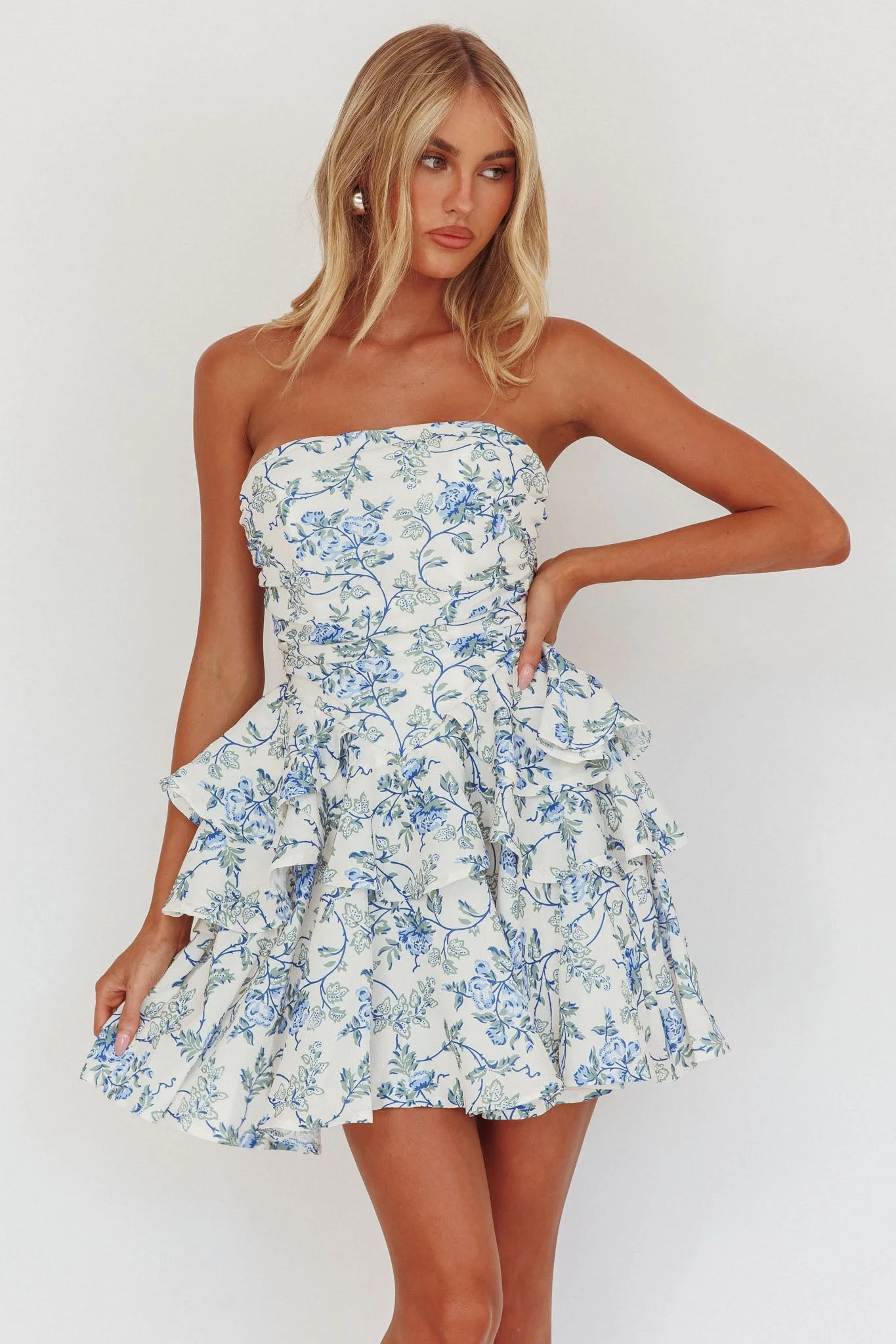 Like Me Tied Back Layered Mini Dress Floral Blue