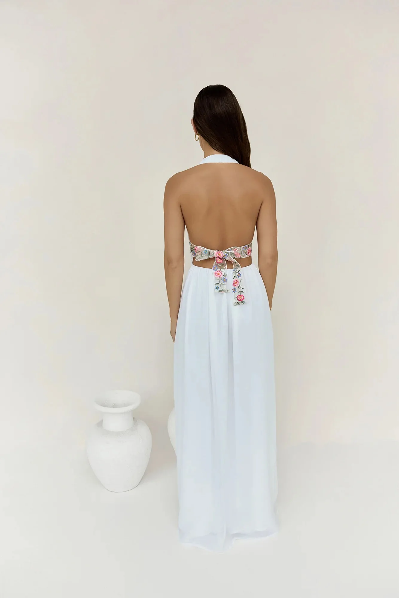 Maldives Garden Halter Maxi Dress White