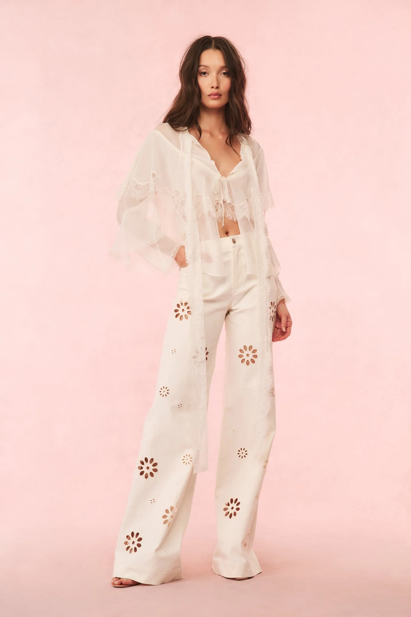 Carolette Eyelet Wide-Leg Pants