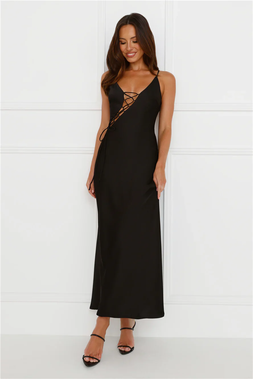Hideaway Place Satin Maxi Dress Black