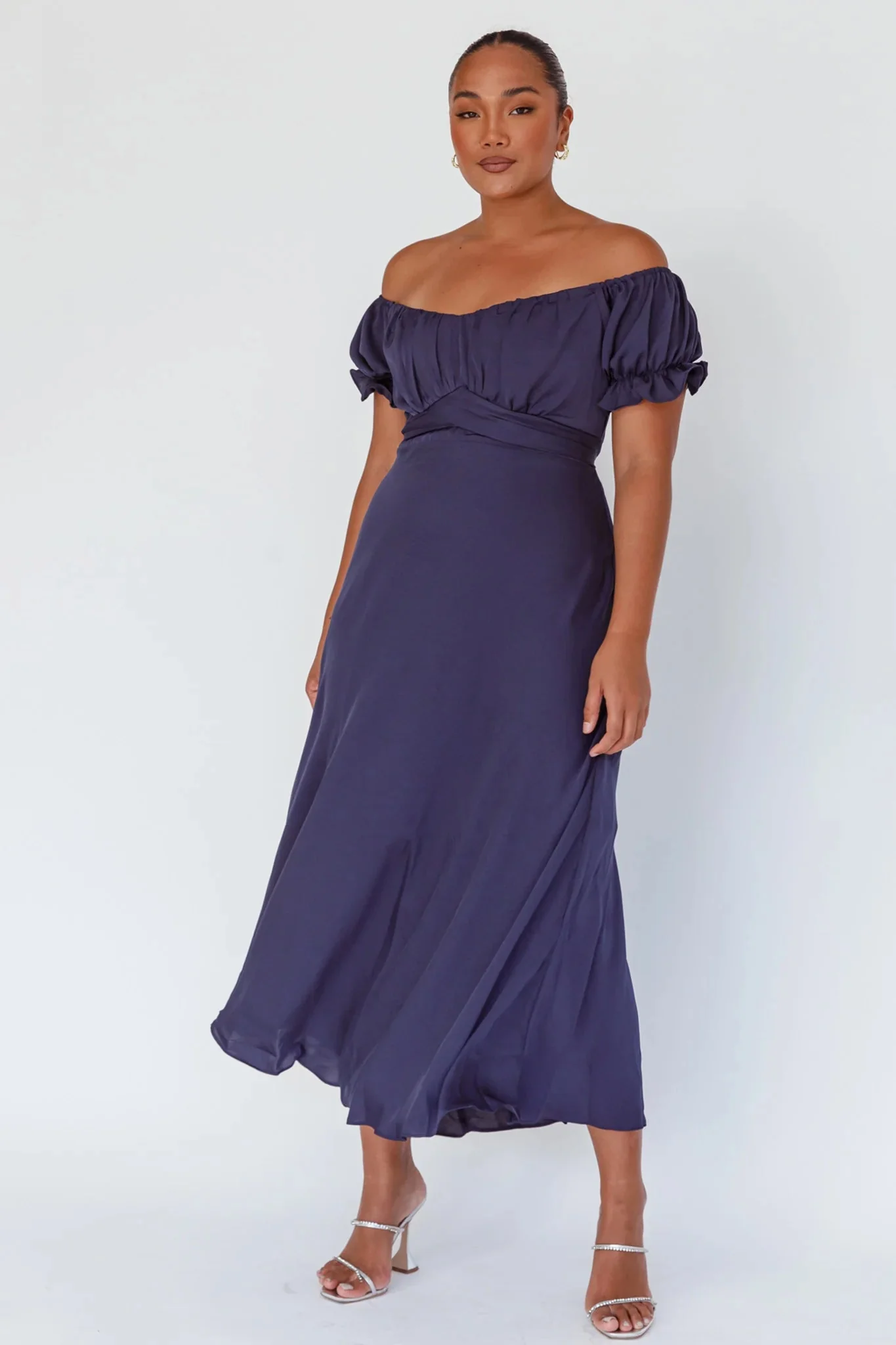 Linka Off-Shoulder Tie Back Midi Dress Navy