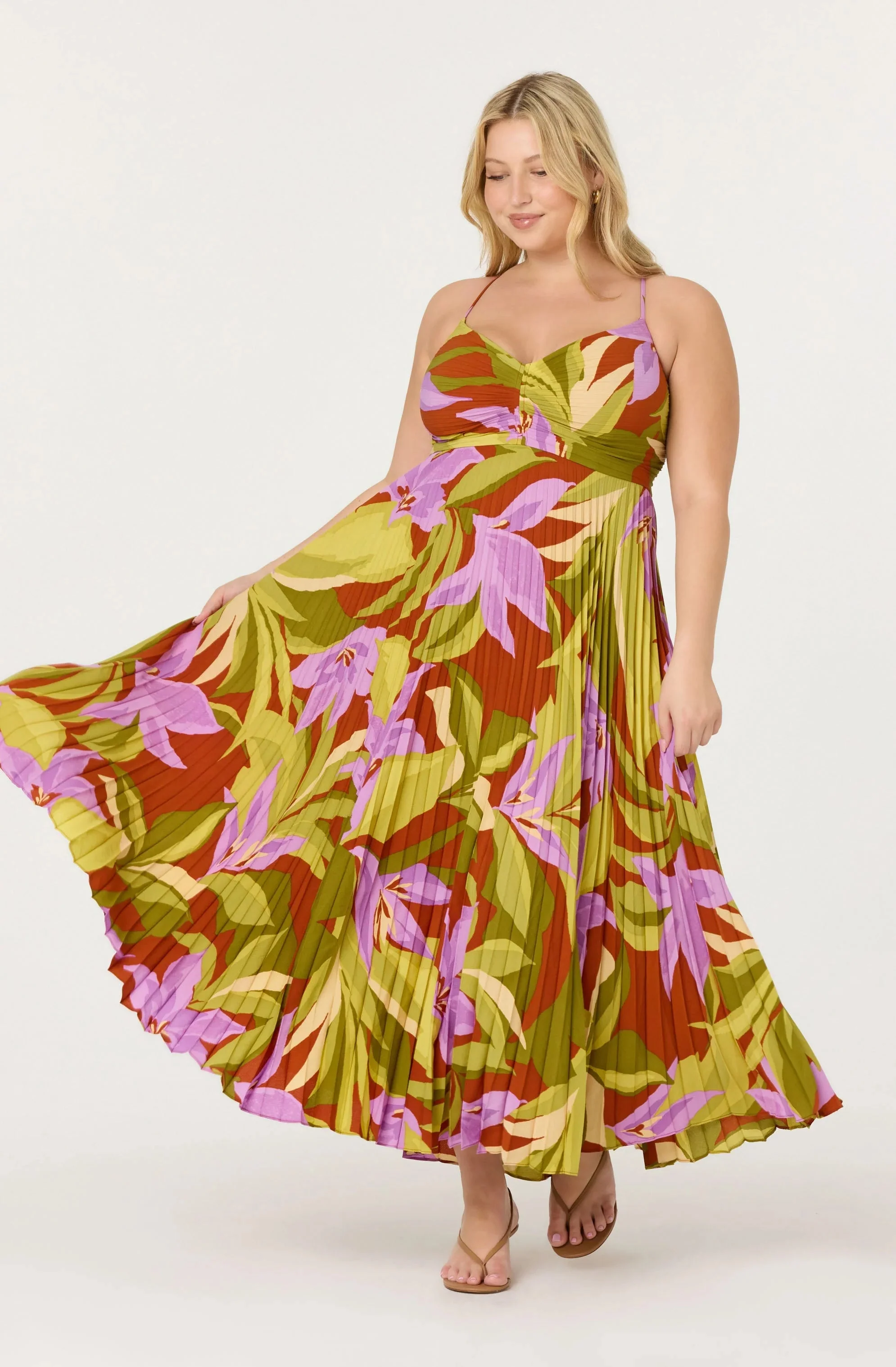 Blythe Floral Plisse Midi Dress