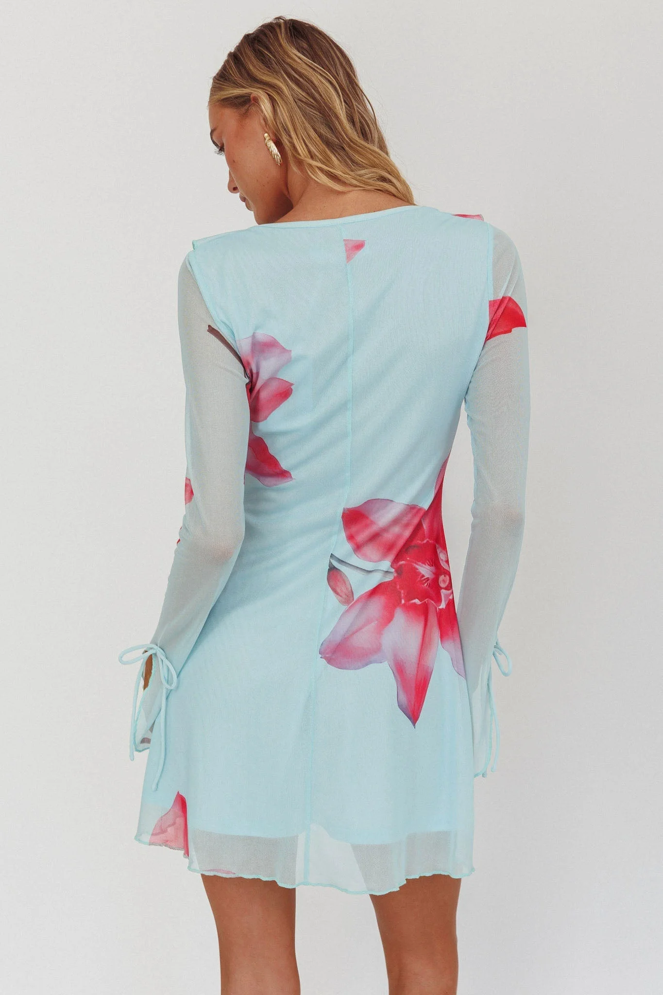 Sea Dreaming Ruffle Trim Mini Dress Floral Blue