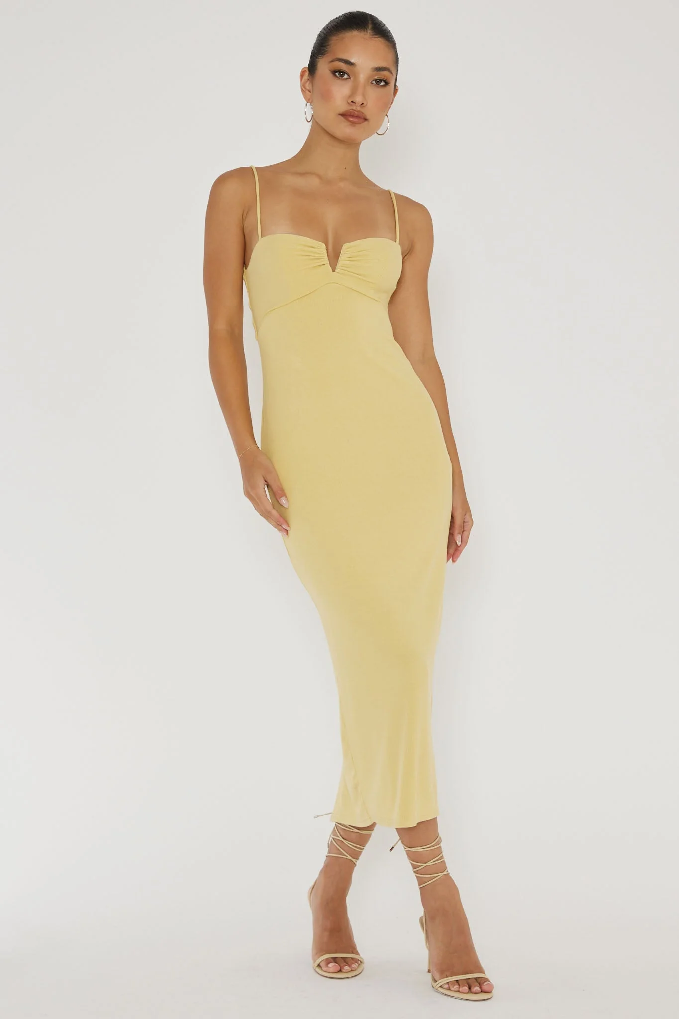 Namrata Twist Back Ribbed Midi Dress Lemon