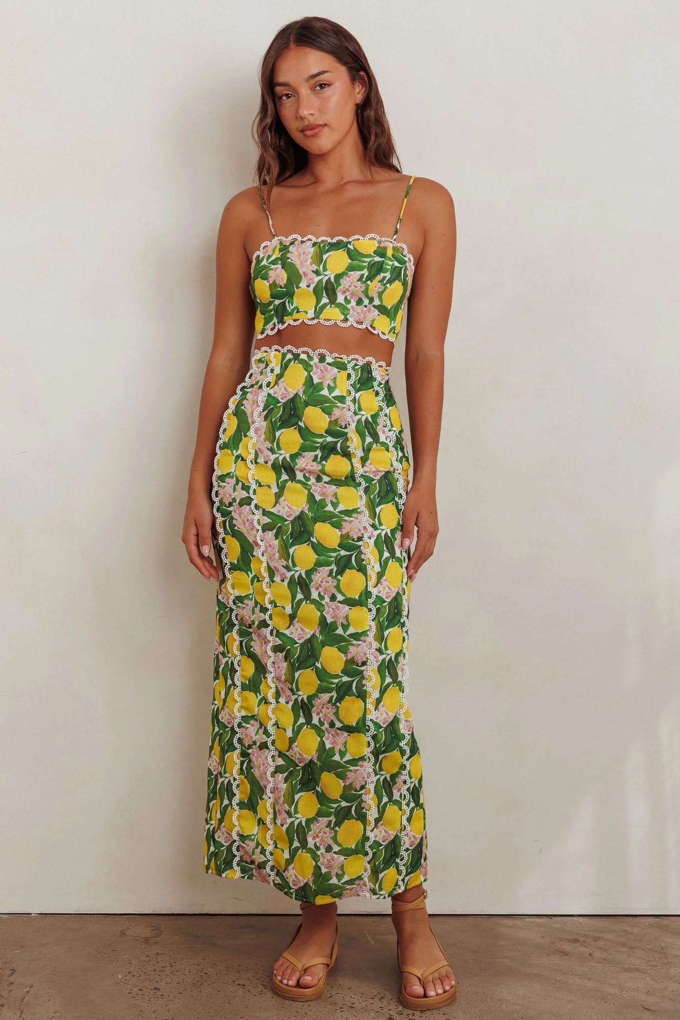 Chamberlain Scallop Trim Maxi Skirt Citrus Lemon