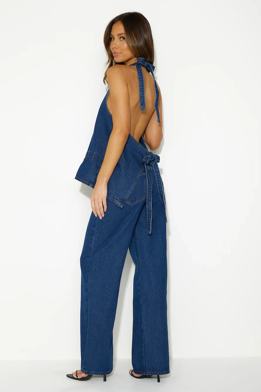 LIONESS Hills Halter Top Dark Denim