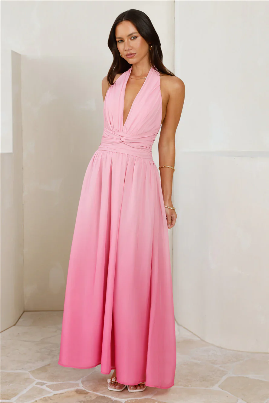 Kiss And Tell Halter Maxi Dress Pink