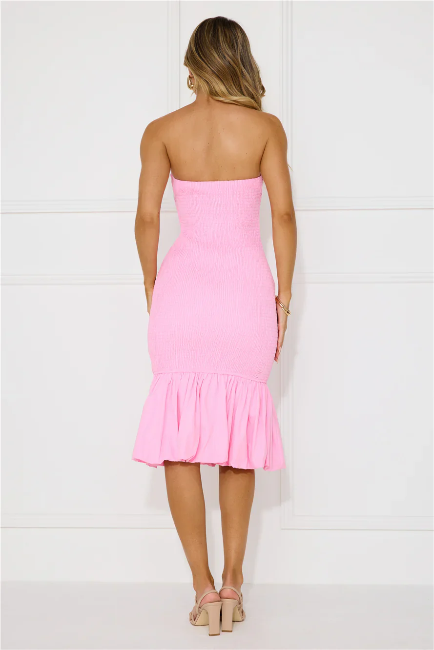 In My Direction Strapless Bubble Midi Dress Pink