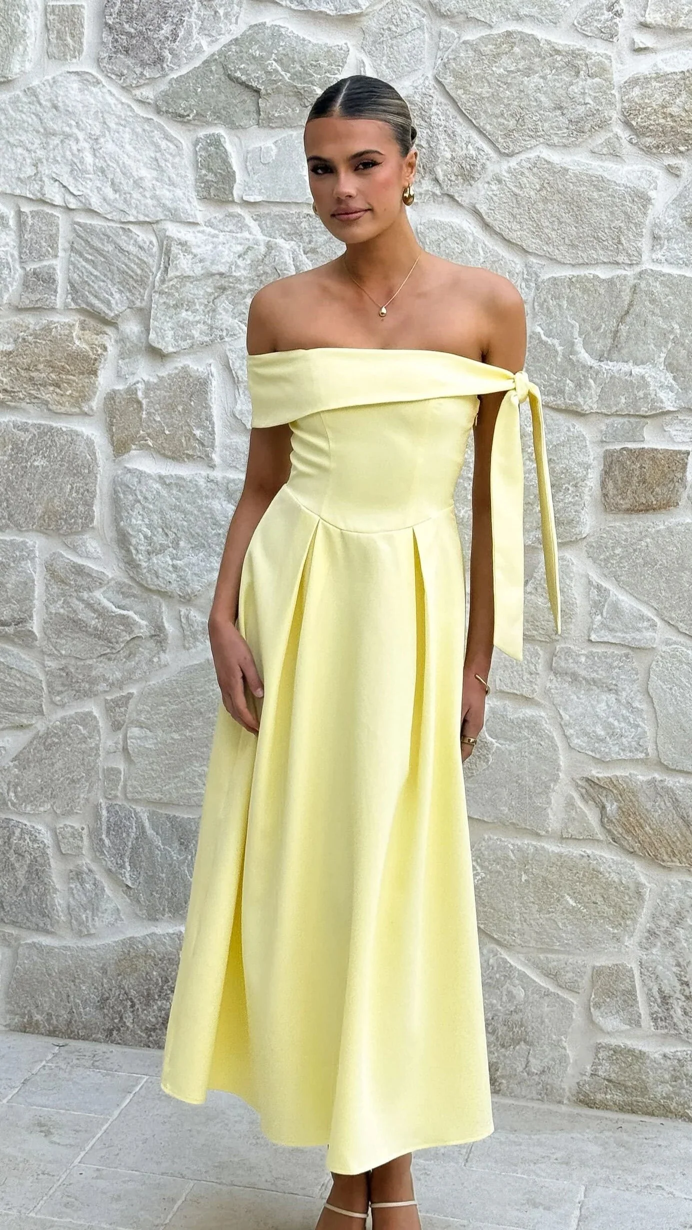 Bentley Off Shoulder Midi Dress - Lemon