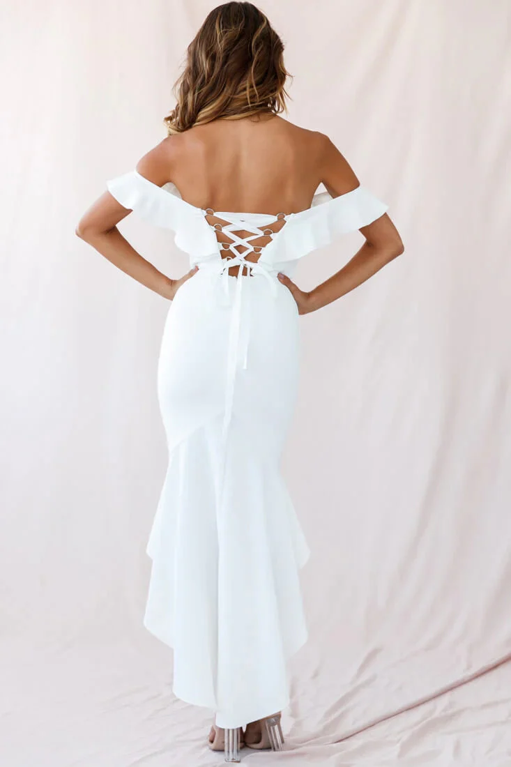 Cloud 9 Bardot Neckline Corset Back Dress White