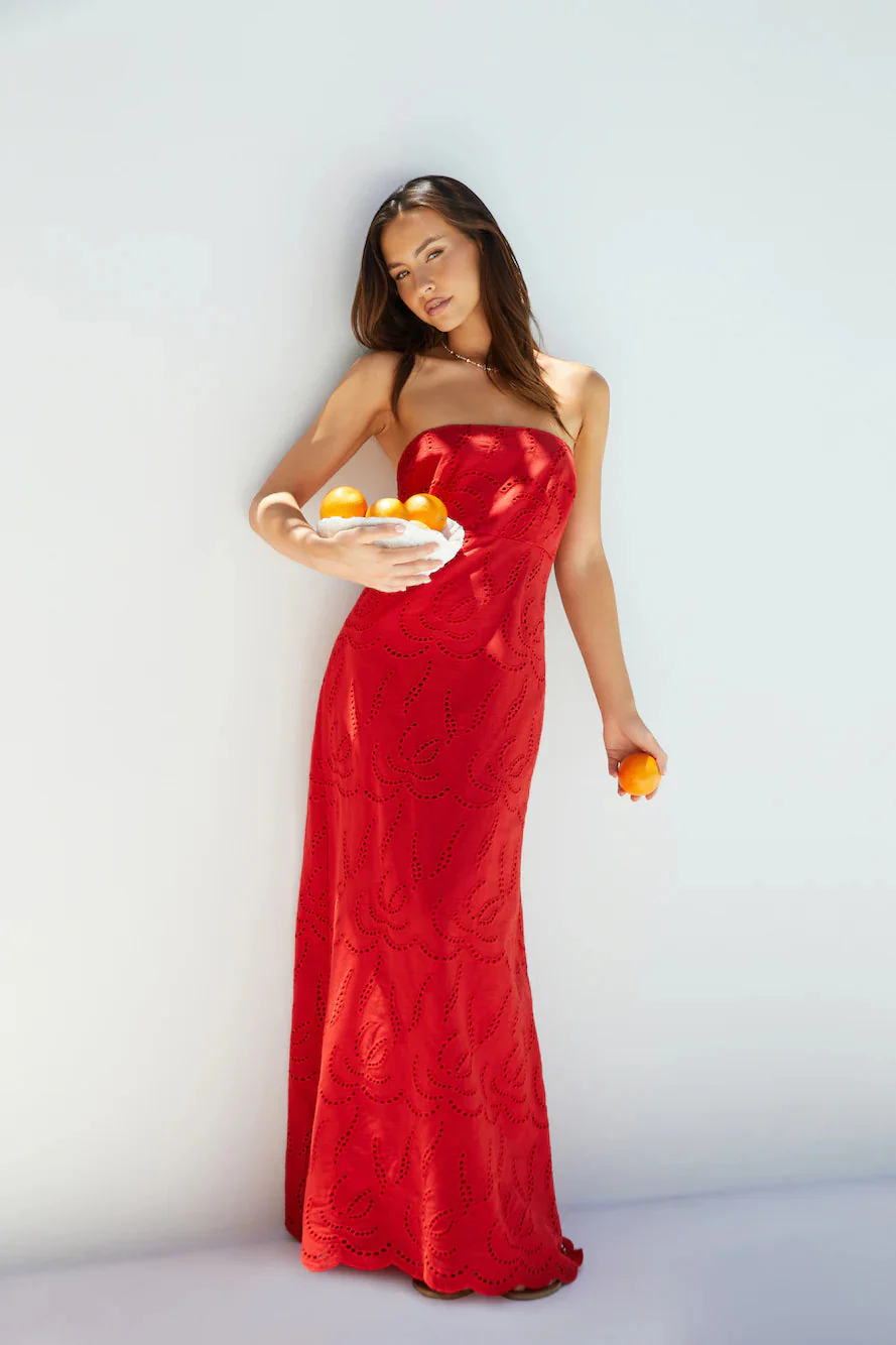 Riviera Rouge Strapless Maxi Dress Red