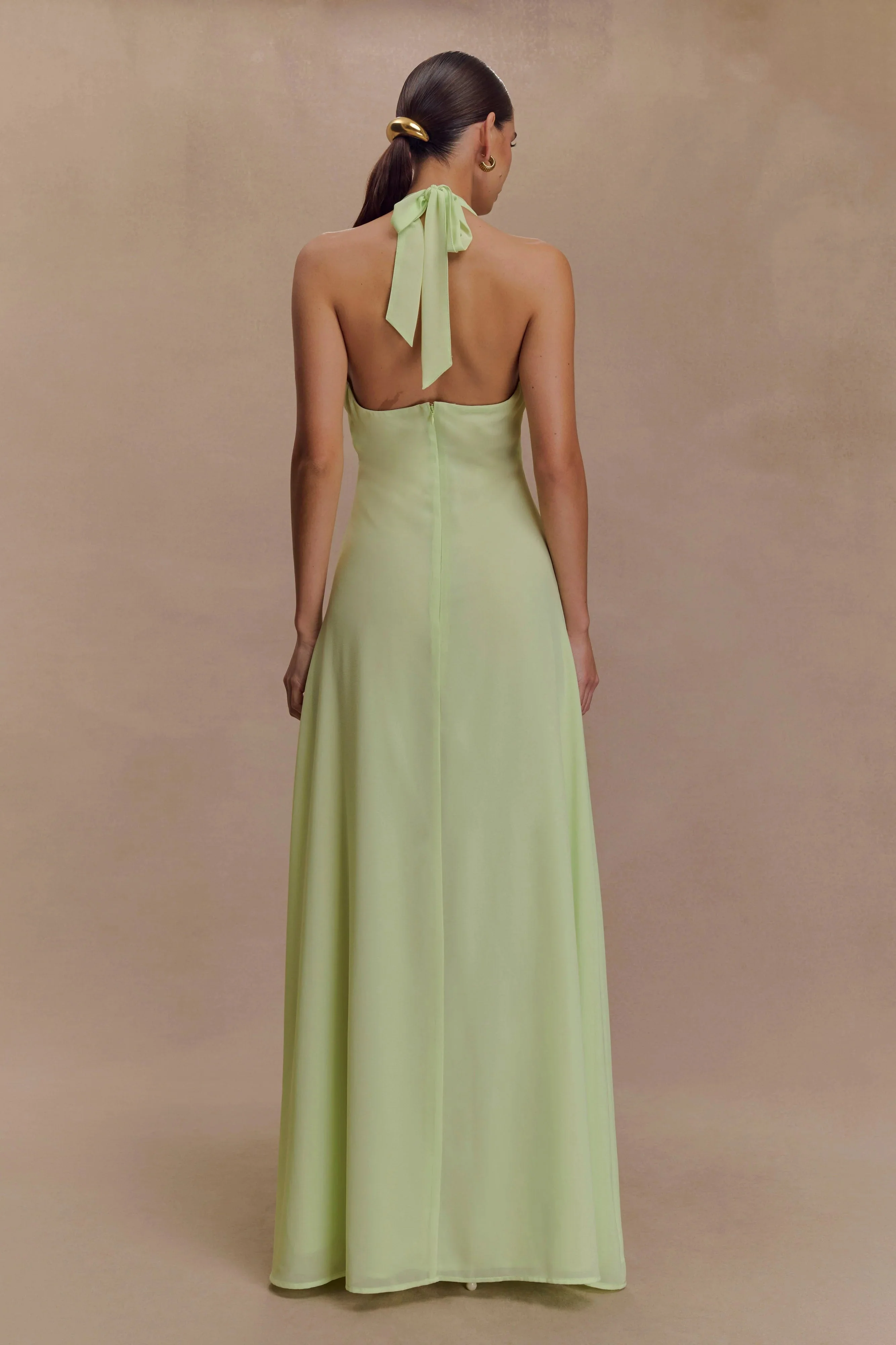 Malakhai Chiffon Halter Maxi Dress - Pastel Green