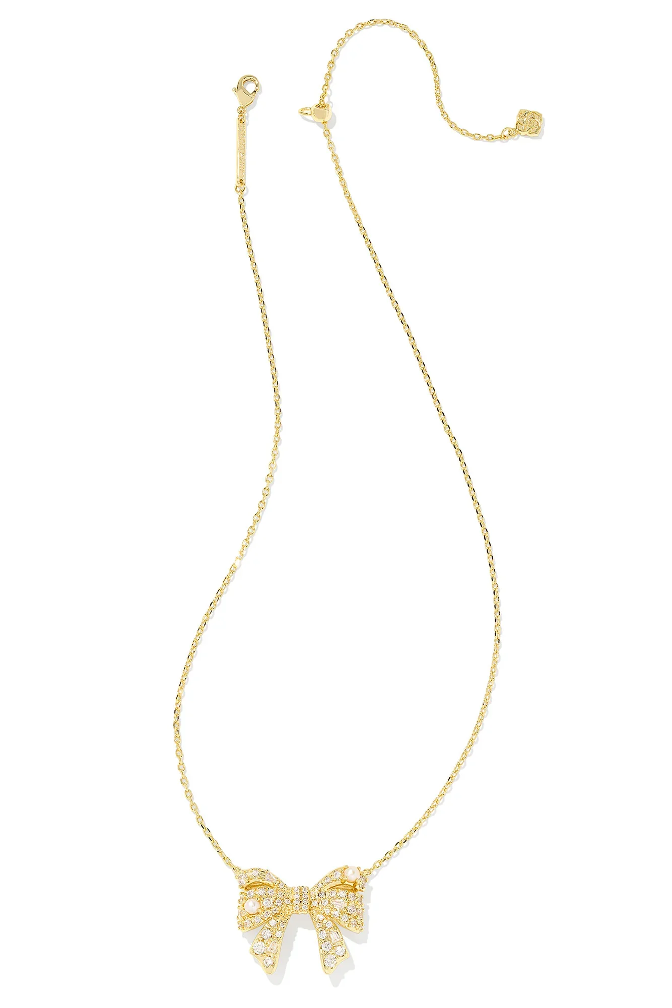 Krista Gold Bow Short Pendant Necklace White Mix