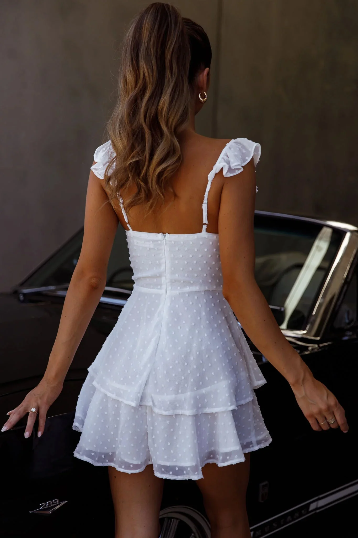 Theory Sweetheart Neckline Frill Strap Mini Dress Textured White