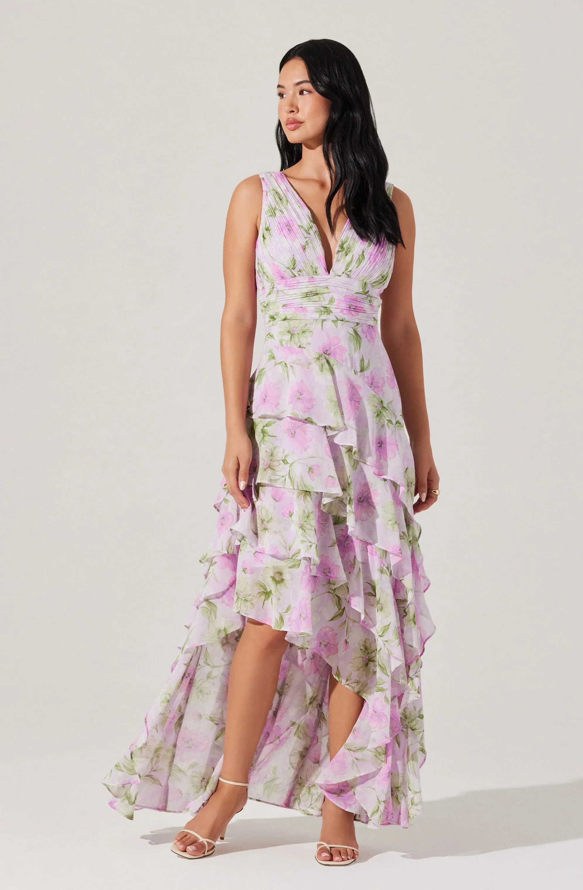 Cytherea Asymmetric Ruffle Midi Dress