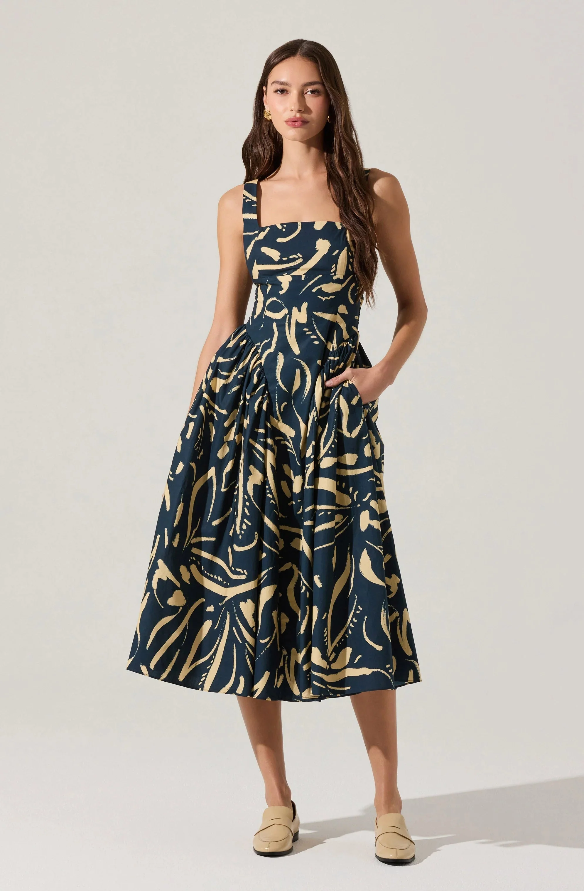 Vinya Drop Waist Midi Dress