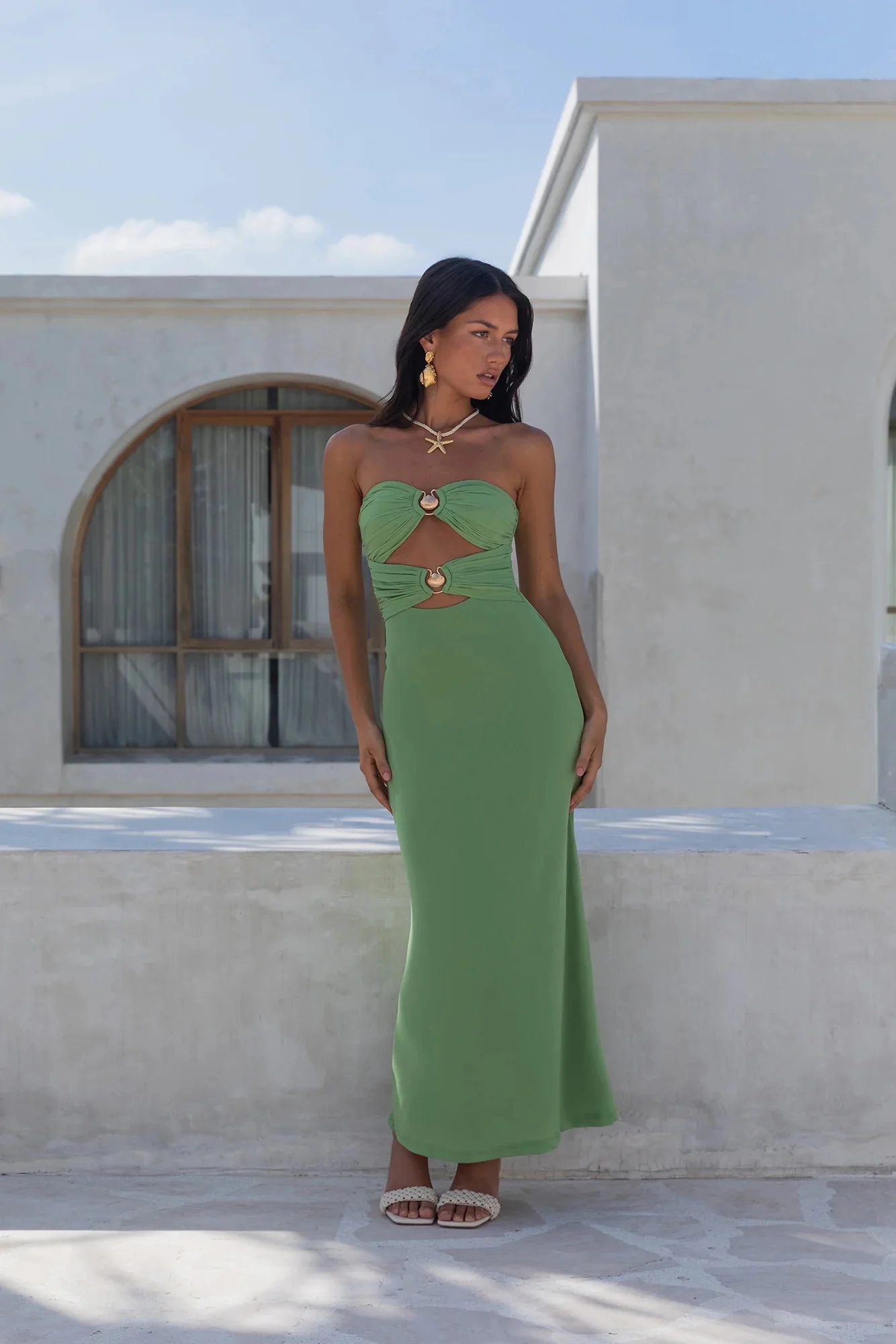 Jovi Strapless Maxi Dress Green