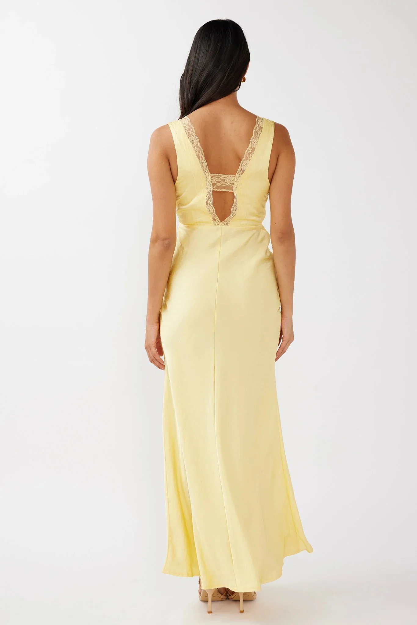 Ivonne Lace Trim V-Neck Maxi Dress Yellow