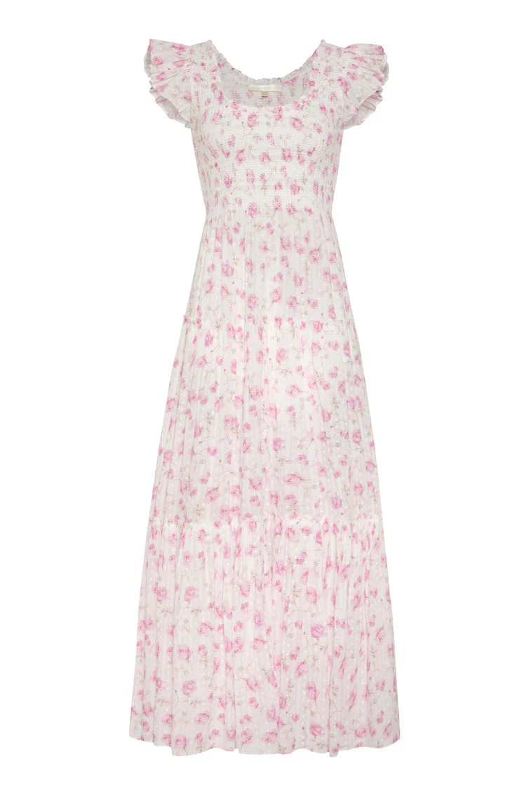 Chessie Fragrance Print Cotton Maxi Dress - STERLING DUSK