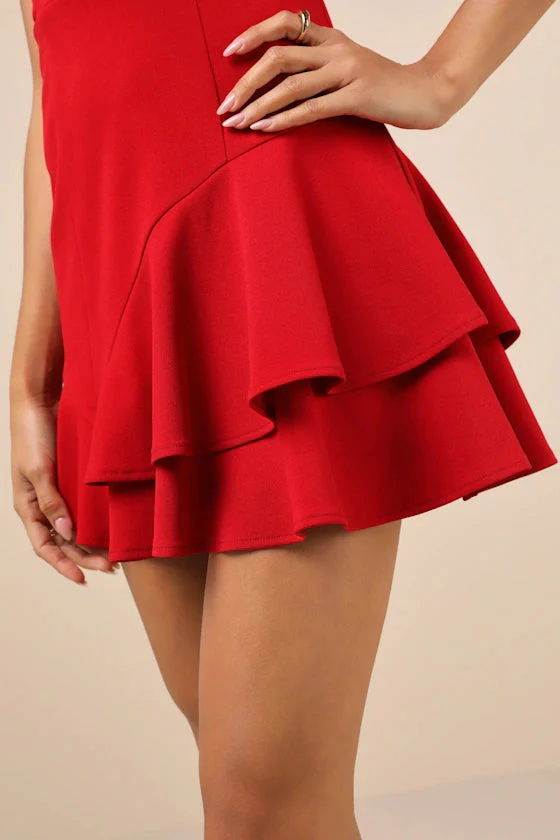 Sultry Intentions Red Strapless Ruffled Mini Dress