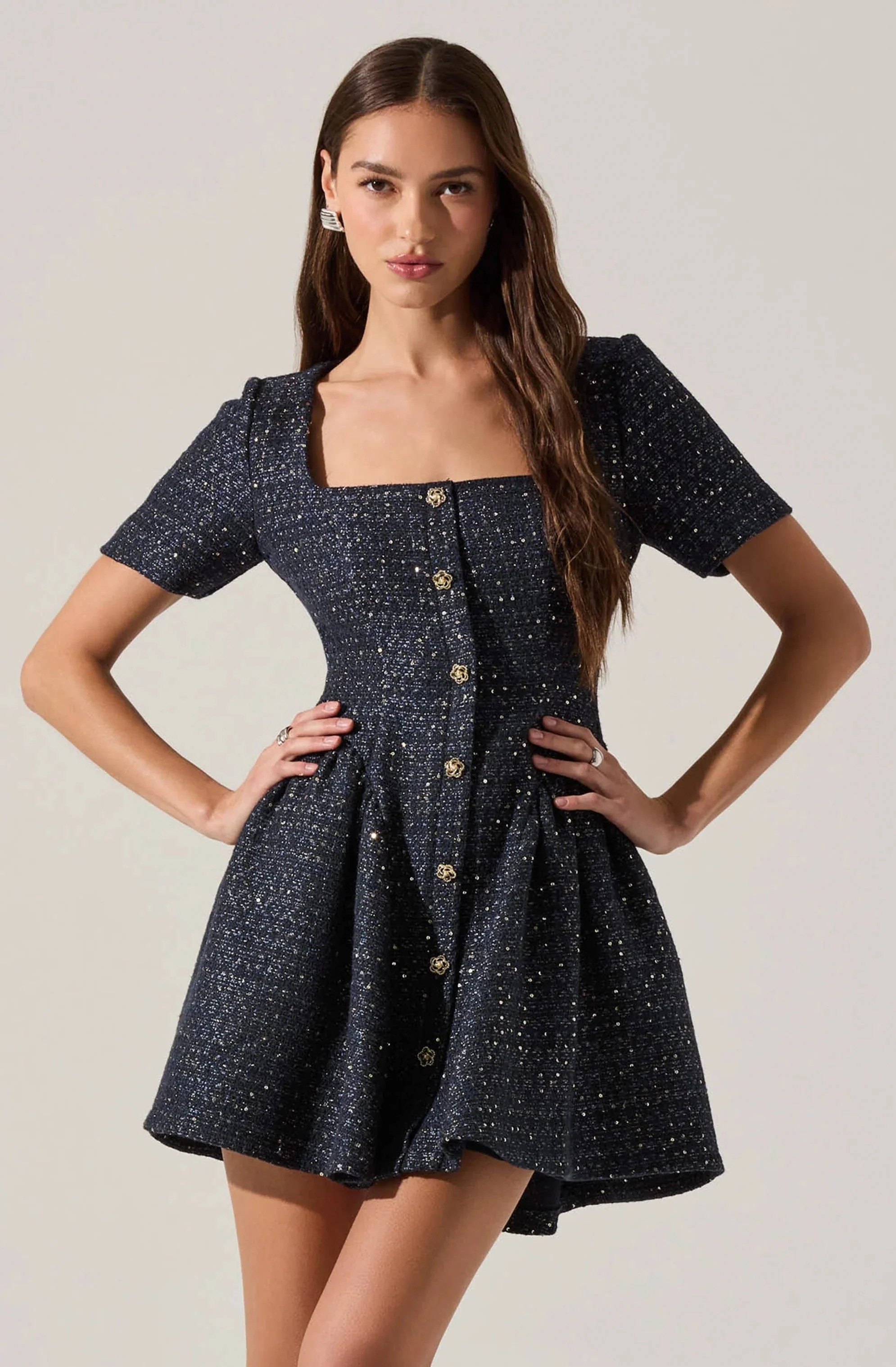 Janel Tweed Mini Skater Dress