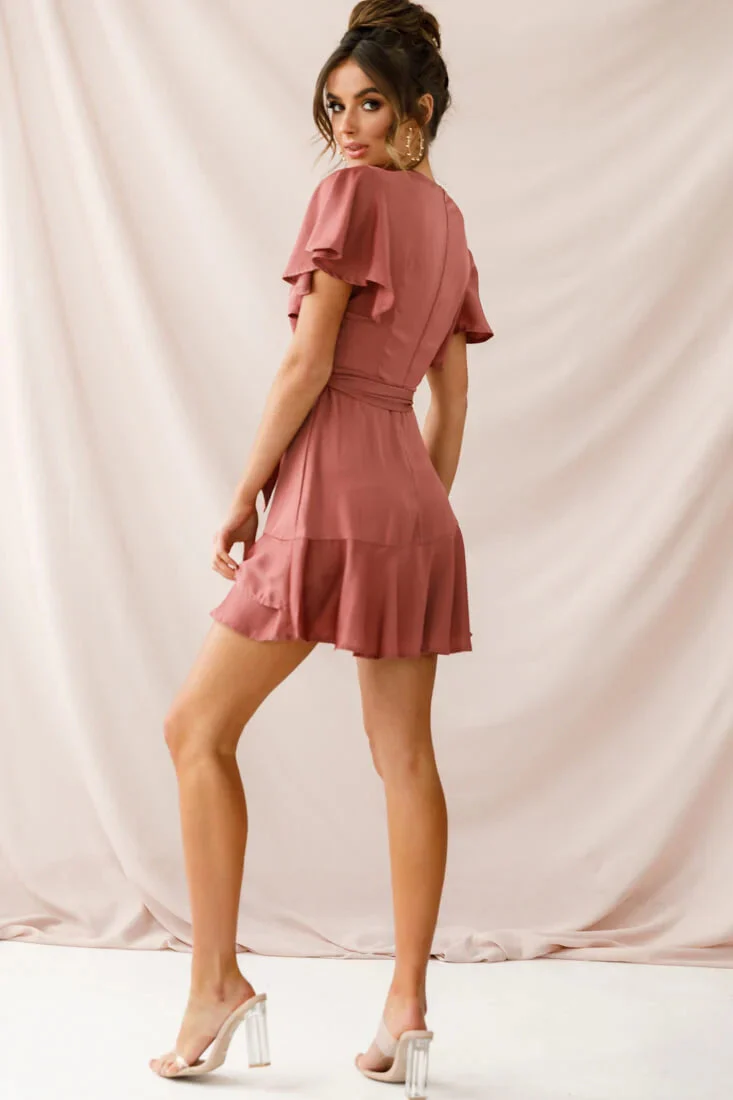 Cami Angel Sleeve Faux Wrap Dress Rose