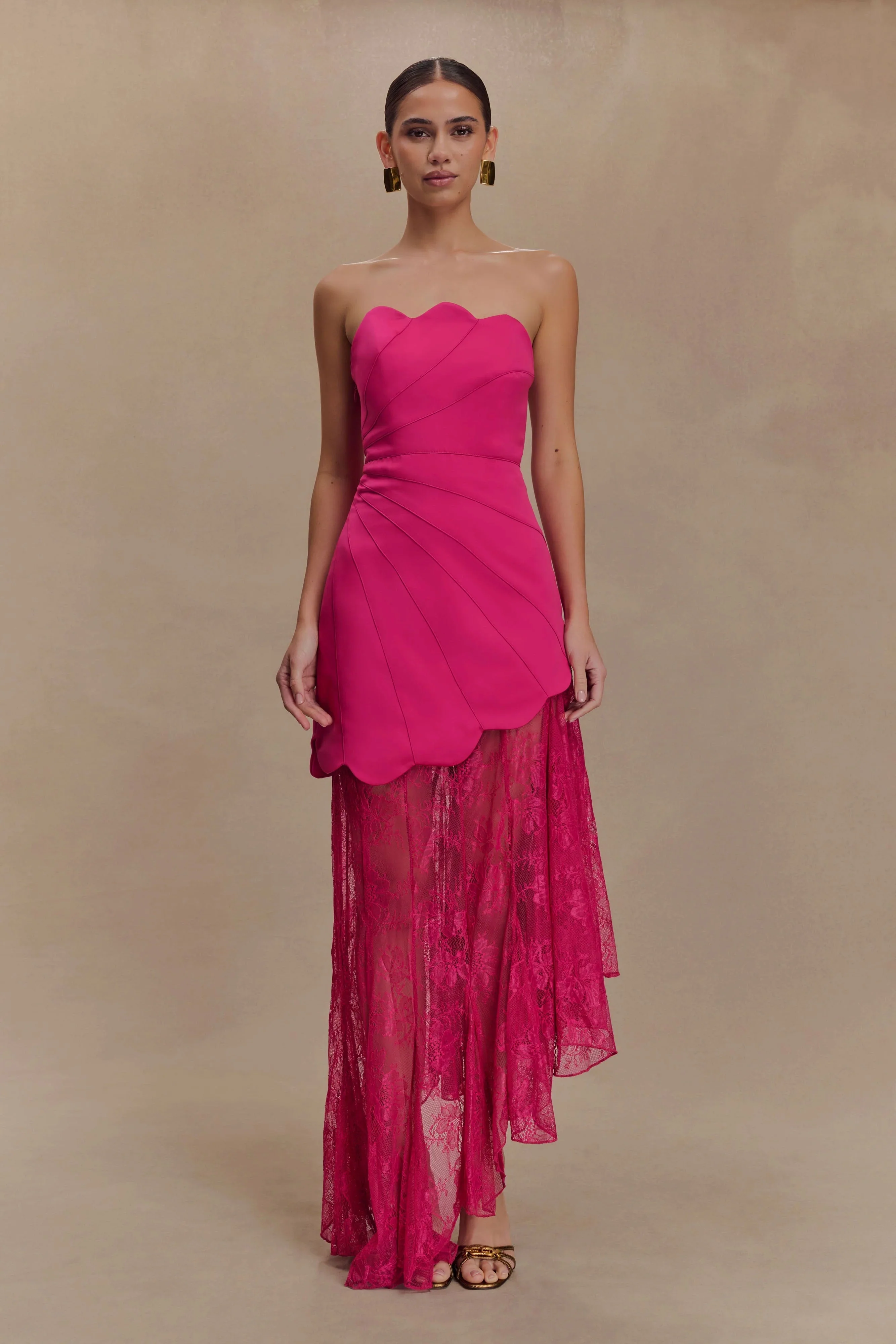 Aleena Satin And Lace Maxi Dress - Dragonfruit