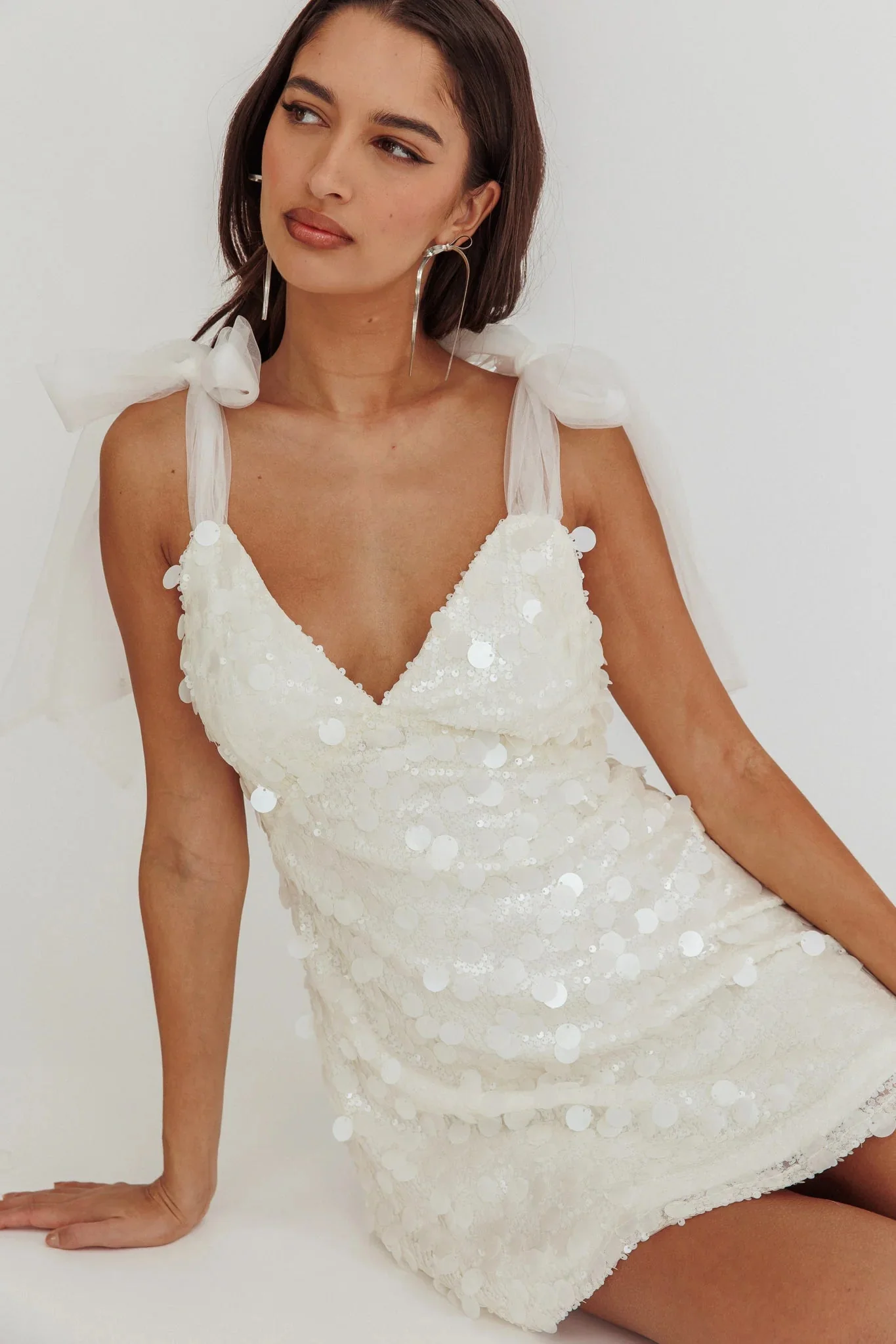 Mykonos Morning Tied Shoulder Sequin Mini Dress White