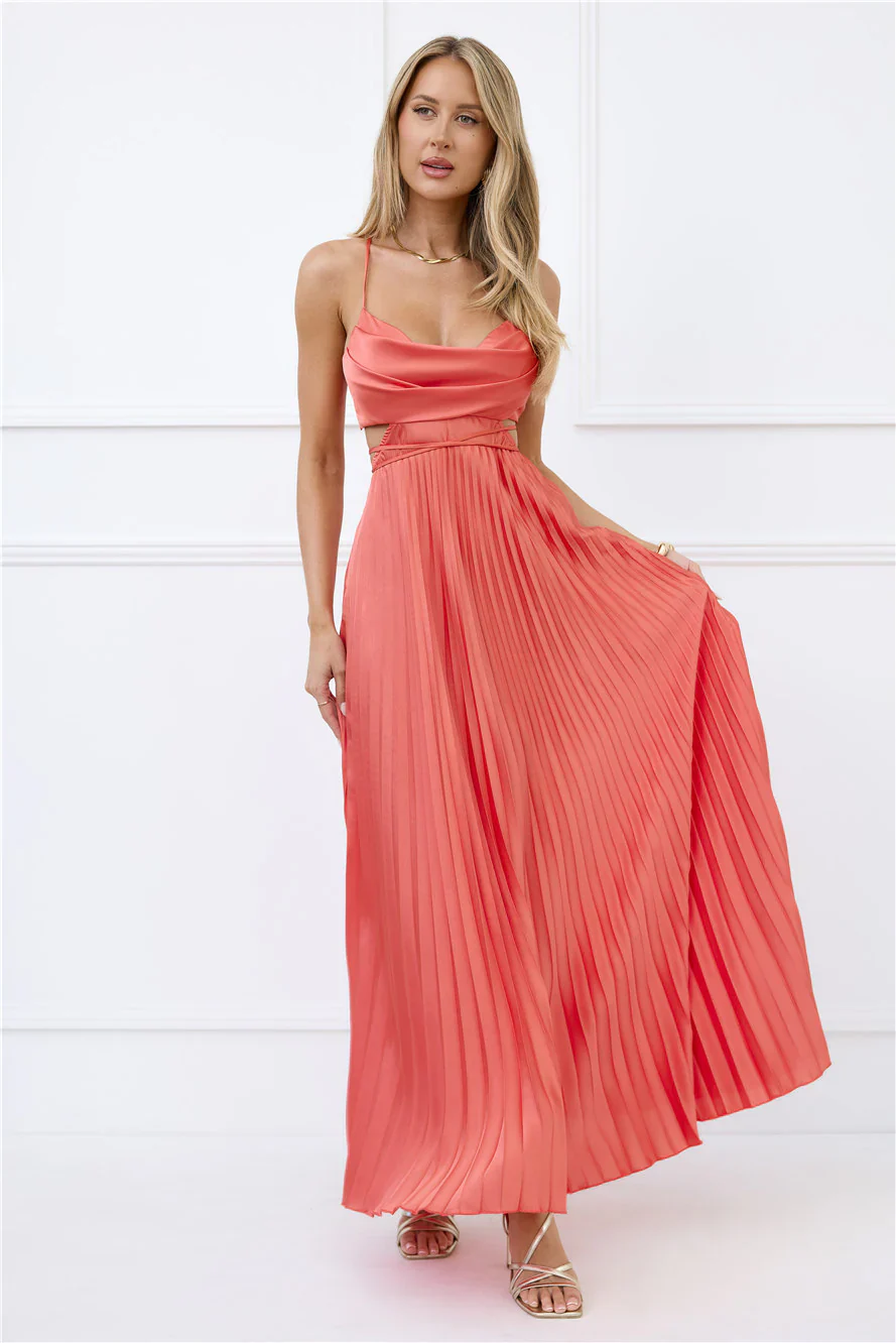 In My Prime Satin Maxi Dress Coral