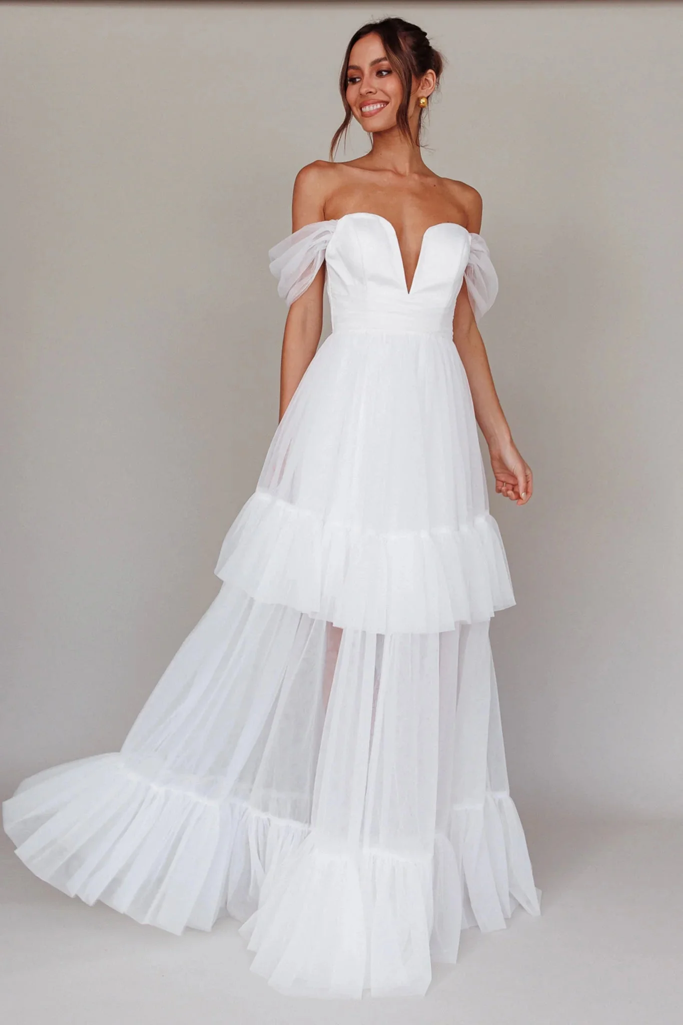 Pixi Off Shoulder Maxi Dress White