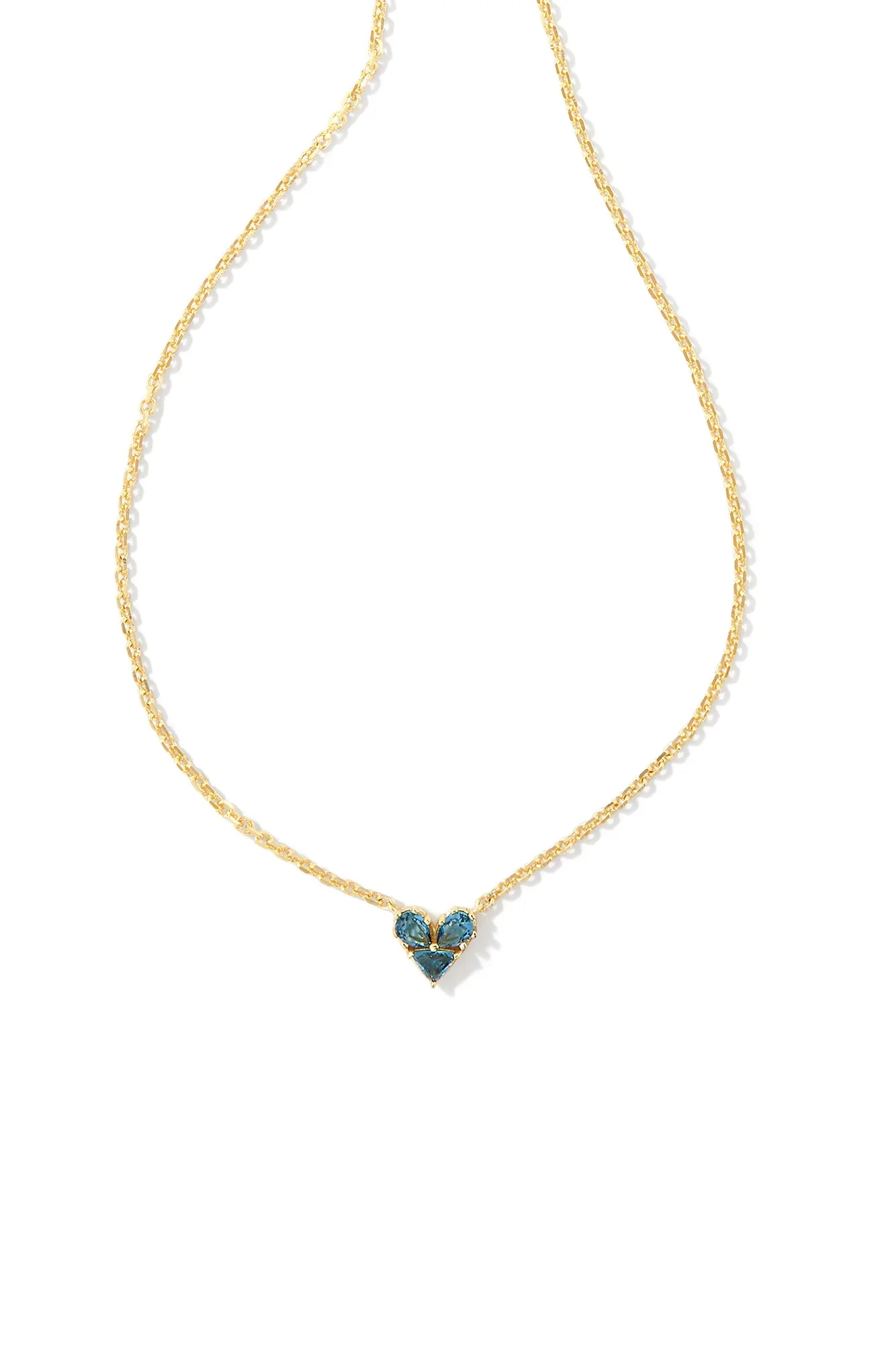 Katy Gold Heart Short Pendant Necklace Teal Glass