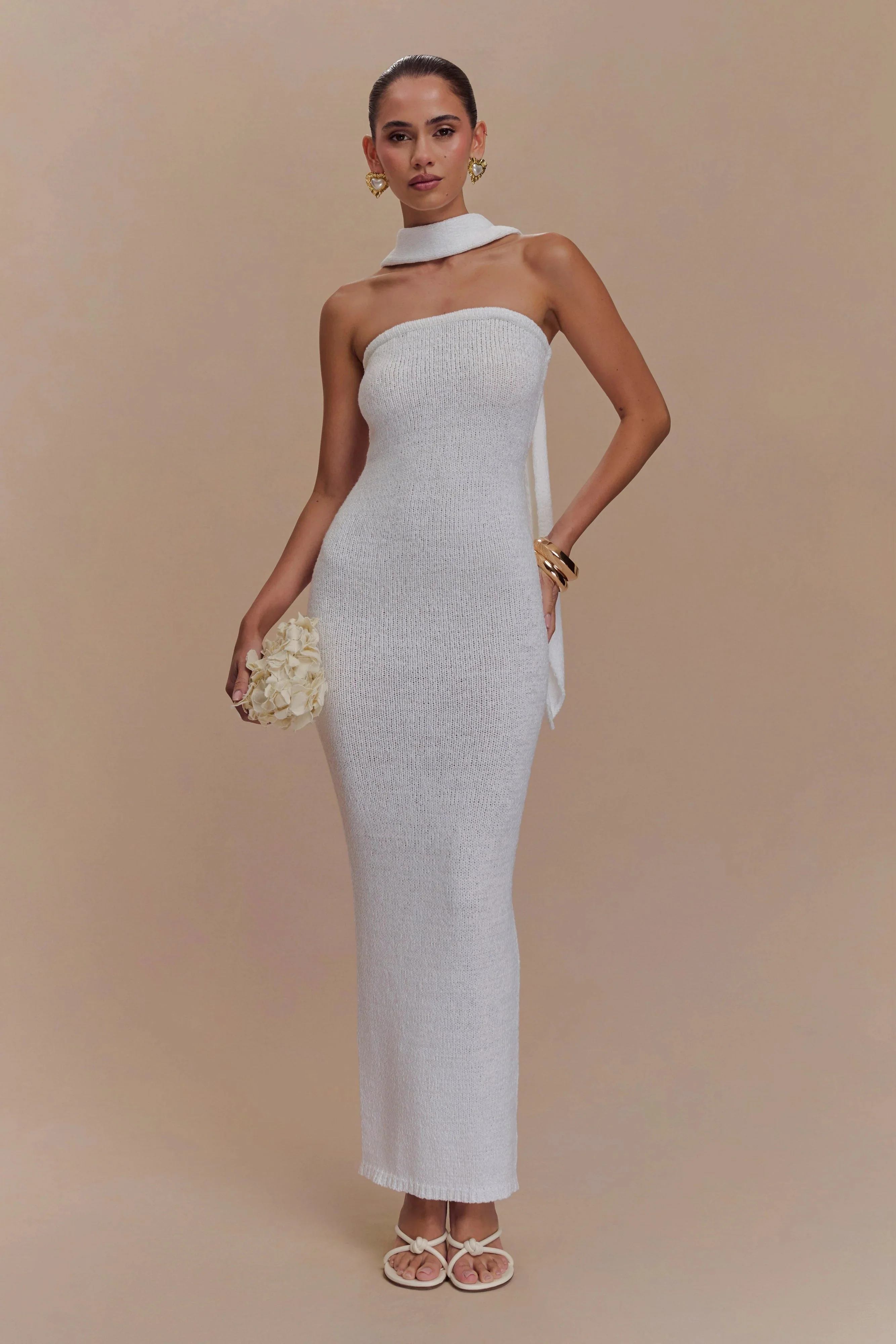Andrea Strapless Knit Maxi Dress - White