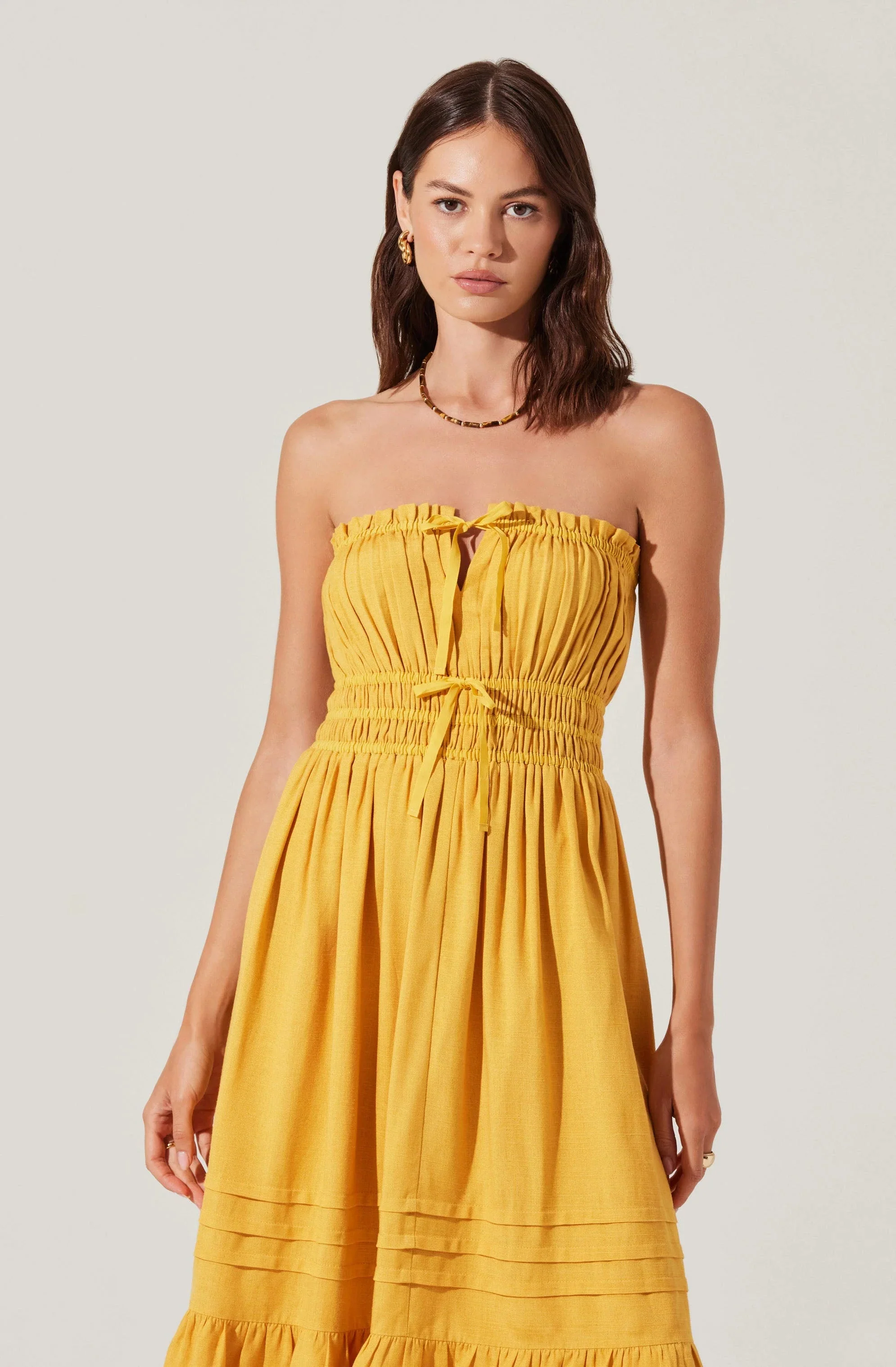 Aubrie Strapless Smocked Midi Dress