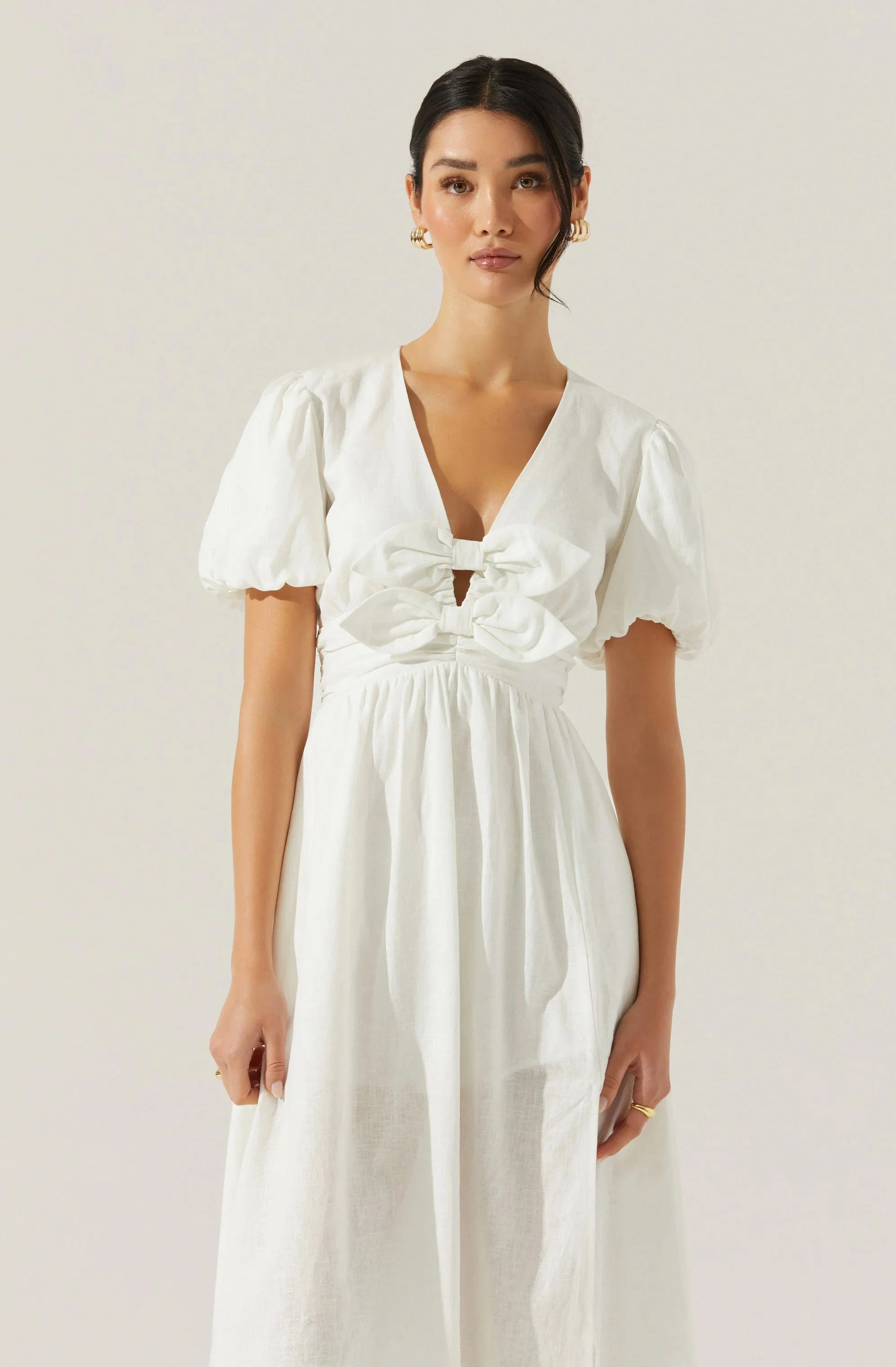 Citrine Linen Bow Front Midi Dress