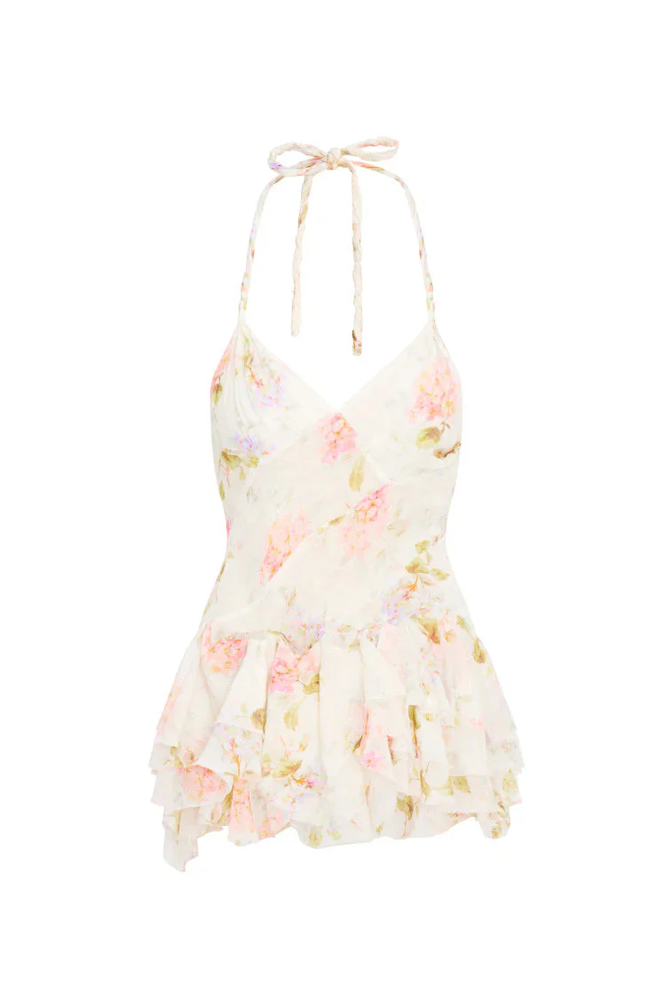 Adrinette Chiffon Halter Mini Dress