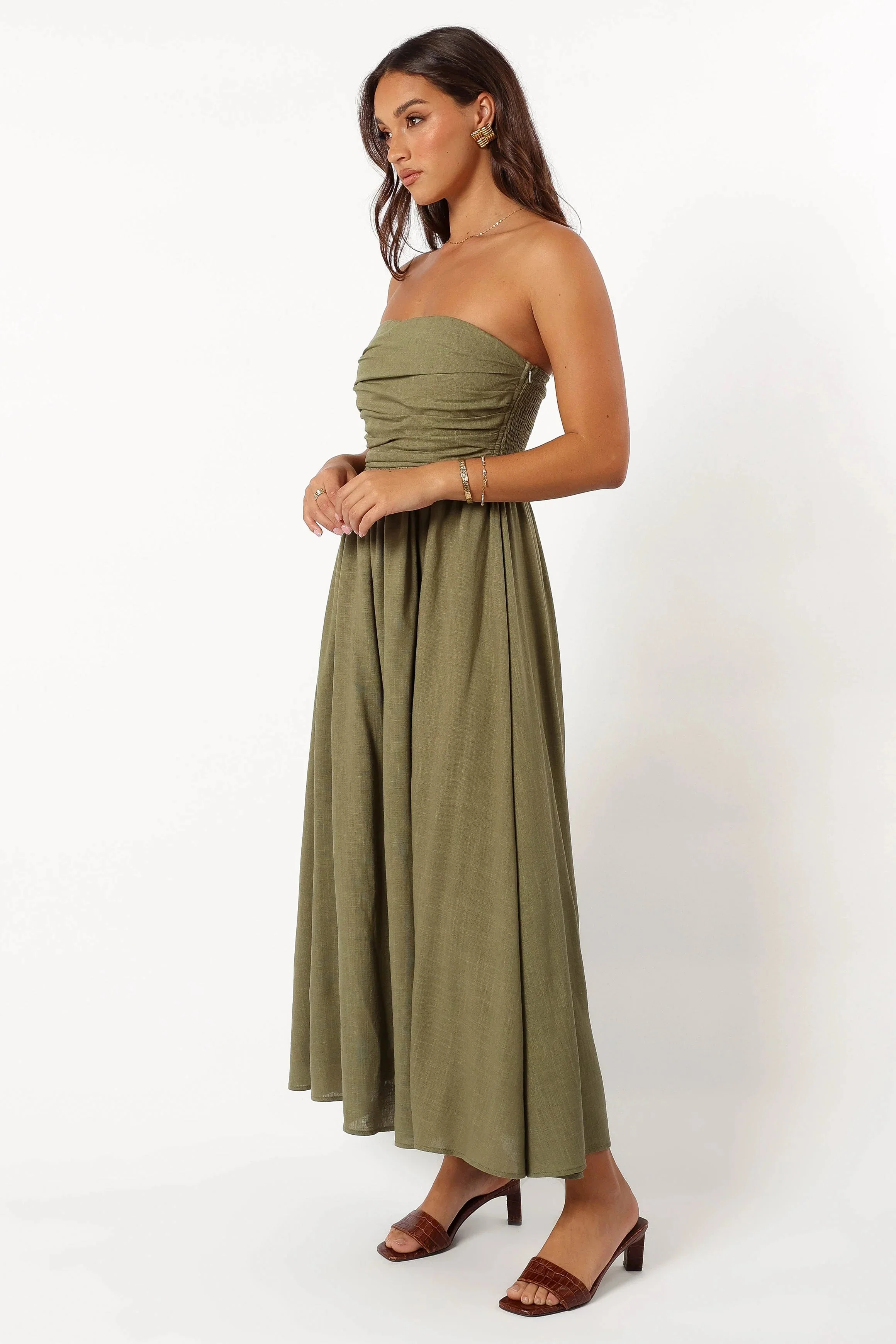 Kayt Strapless Dress - Olive Green