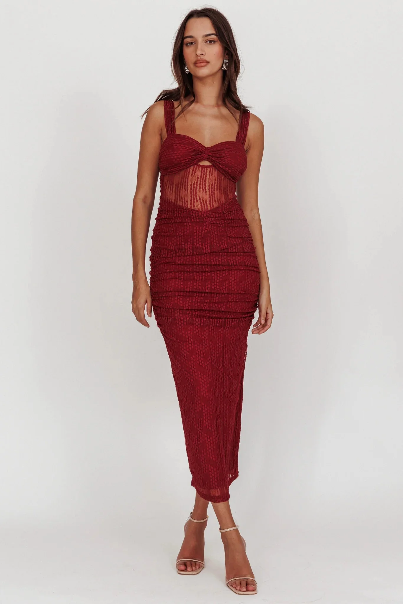 Oliana Lace Midi Dress Burgundy