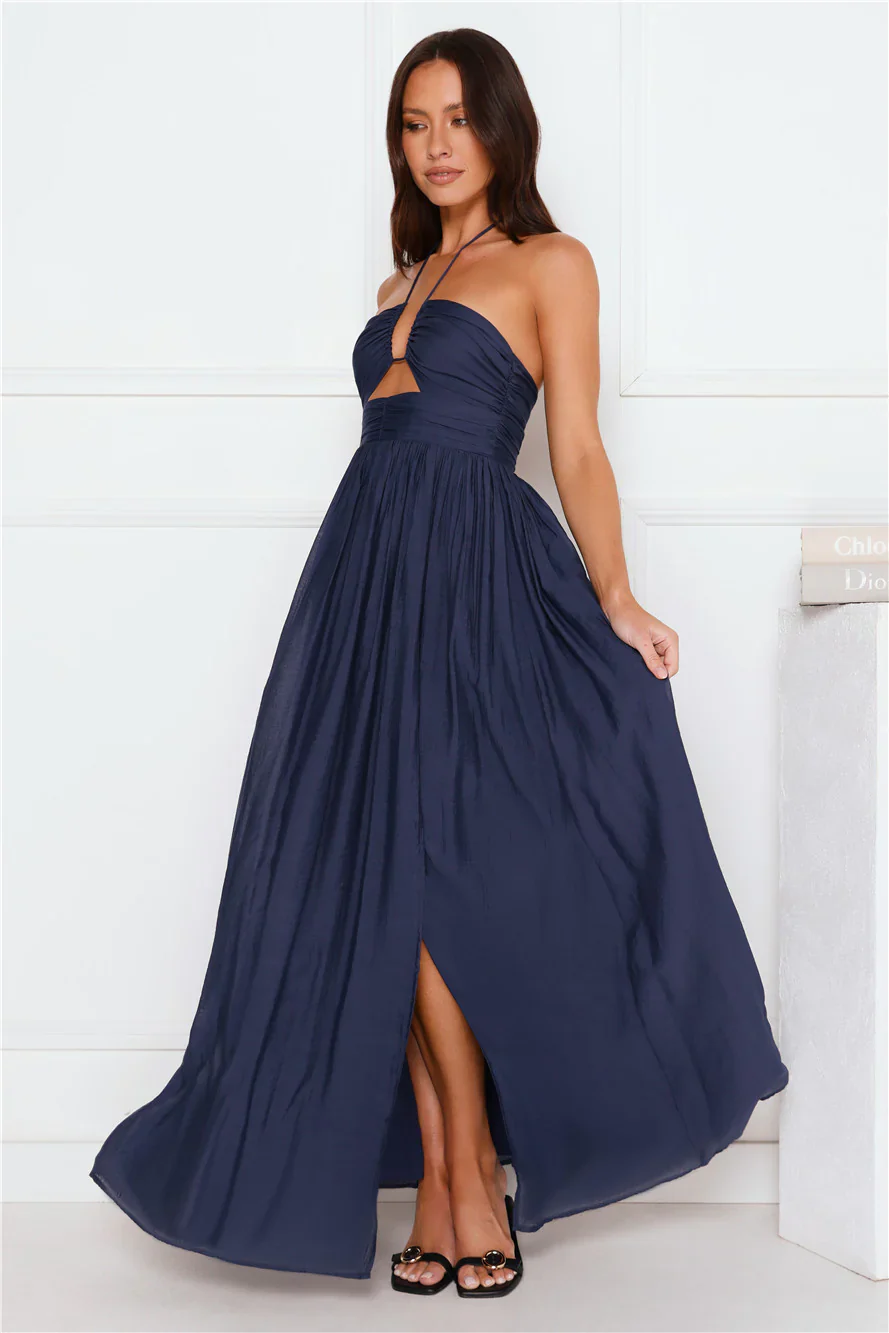 Hibiscus Hues Halter Maxi Dress Ink