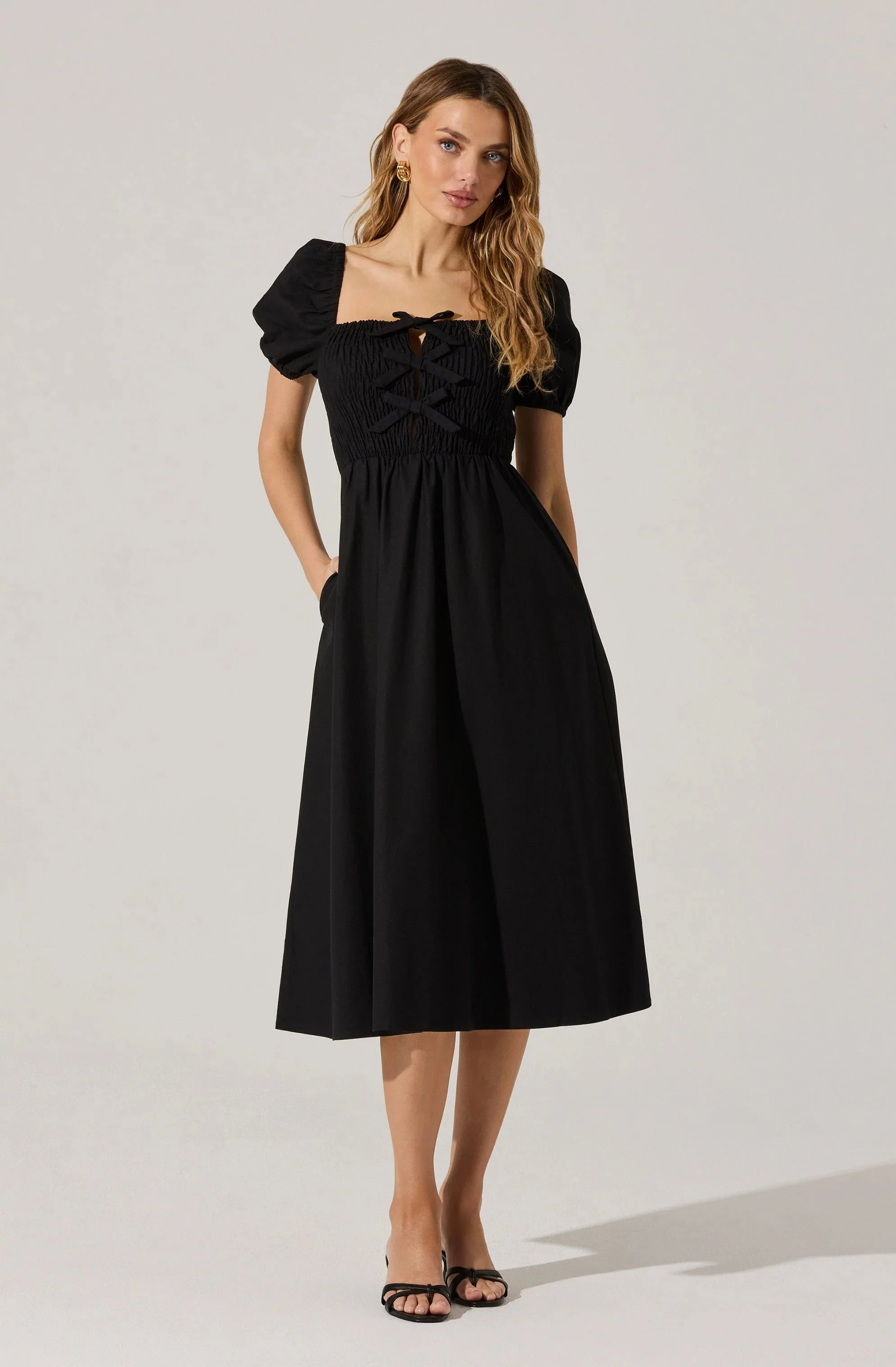 Smocked Bow Midi Dress