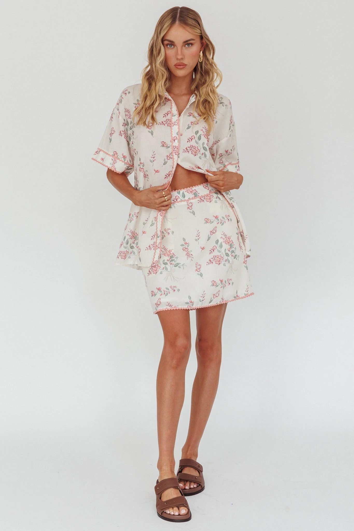 Catherina Ric-Rac Trim Mini Skirt Floral Pink