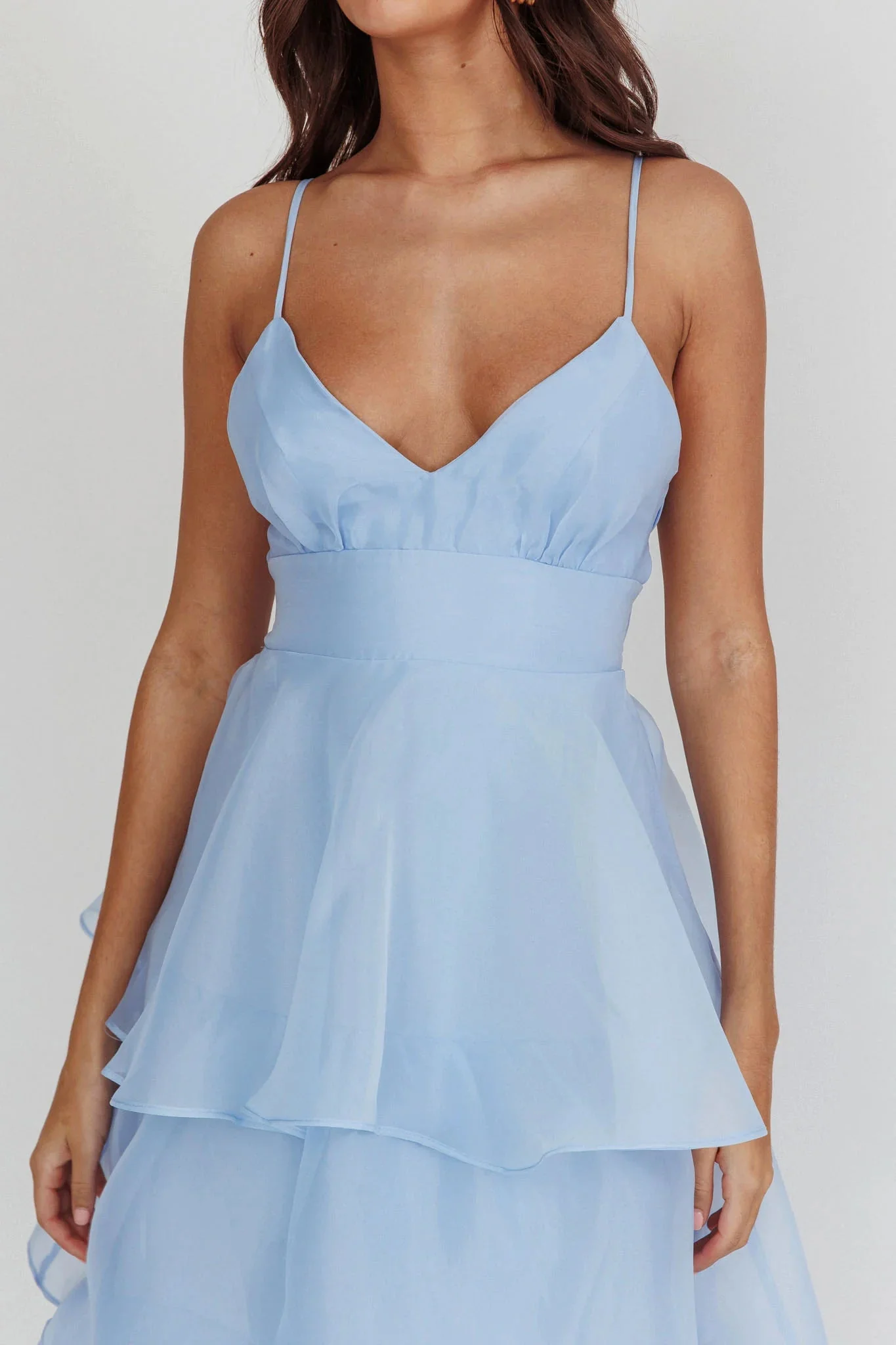 Made For You Tiered Ruffle Midi Dress Blue