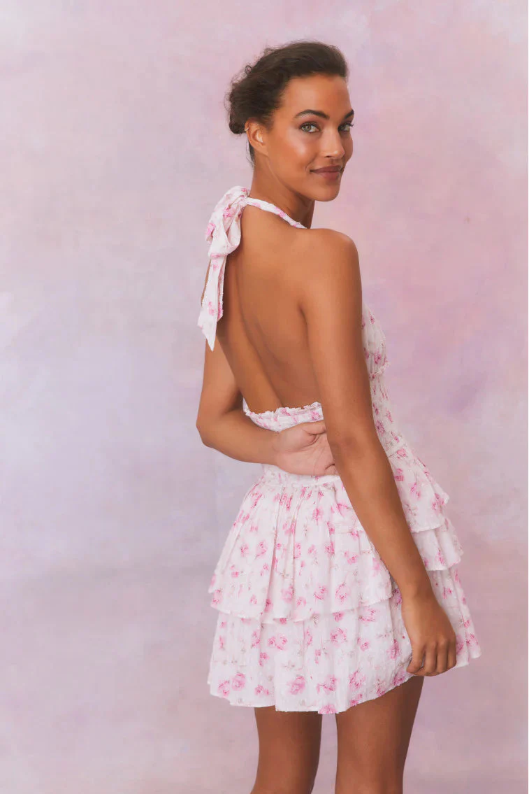 Deanna Fragrance Print Halter Mini Dress